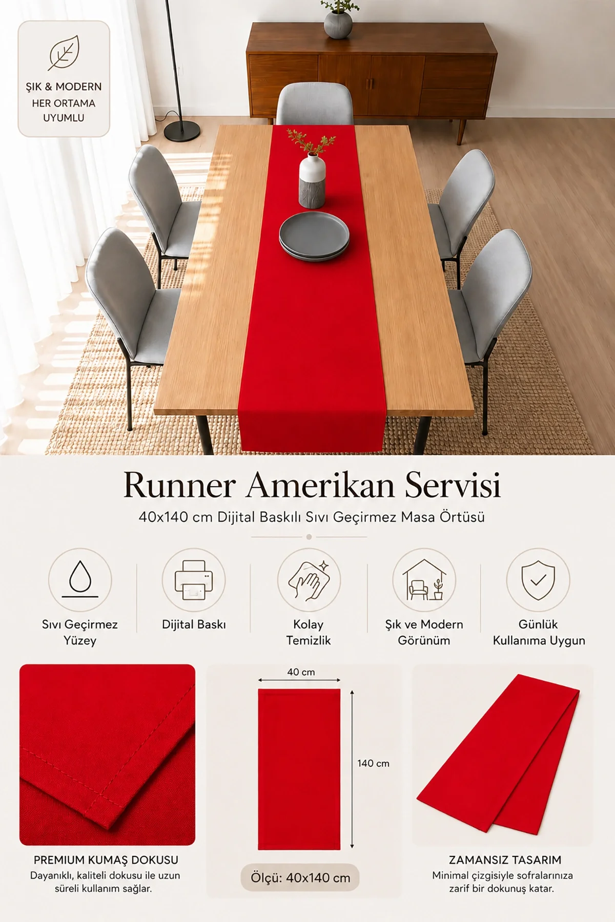 Valerine Life Runner Amerikan Servisi 40x140cm Dijital Baskılı Sıvı Geçirmez Masa Konsol Örtüsü