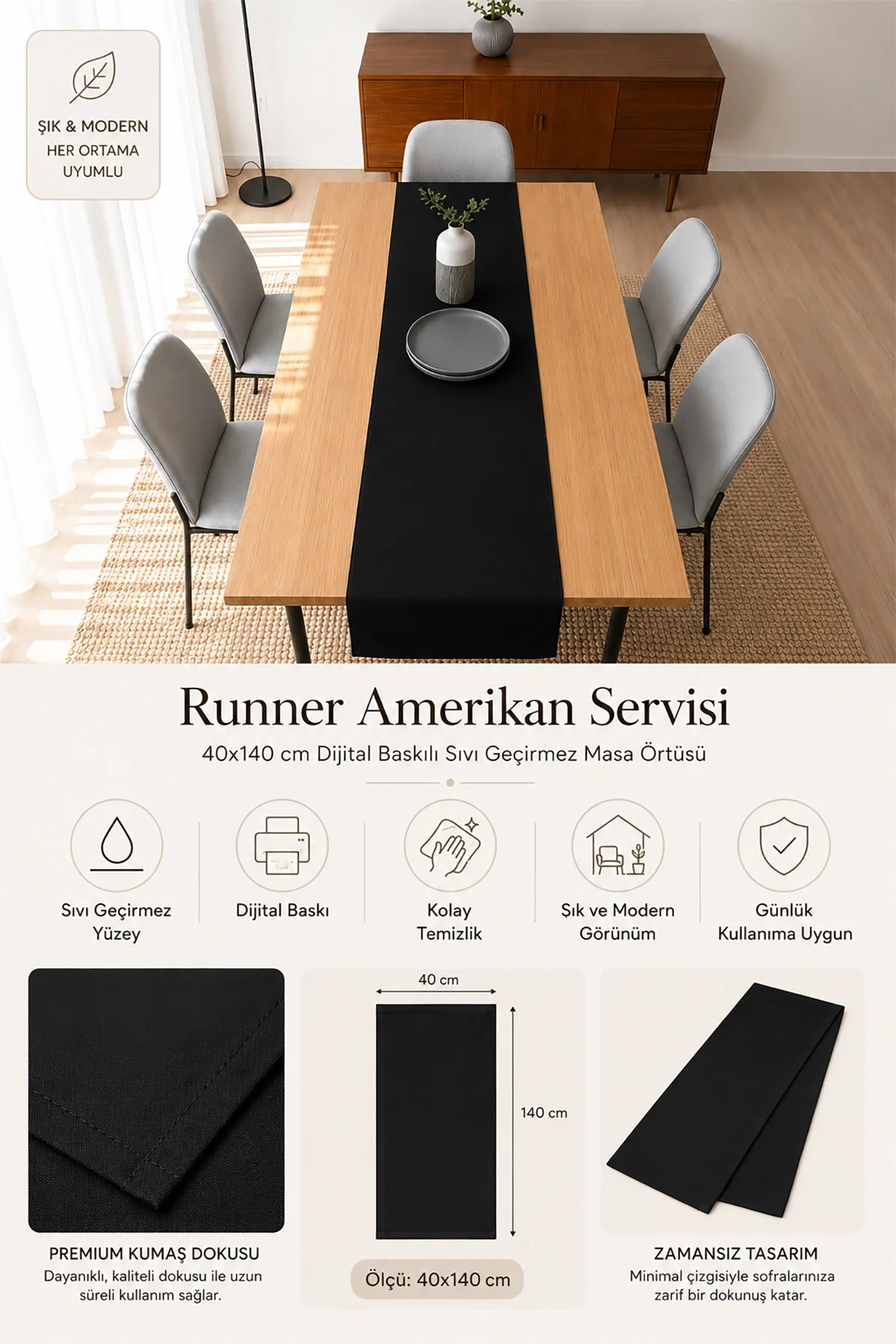 Valerine Life Runner Amerikan Servisi 40x140cm Dijital Baskılı Sıvı Geçirmez Masa Konsol Örtüsü