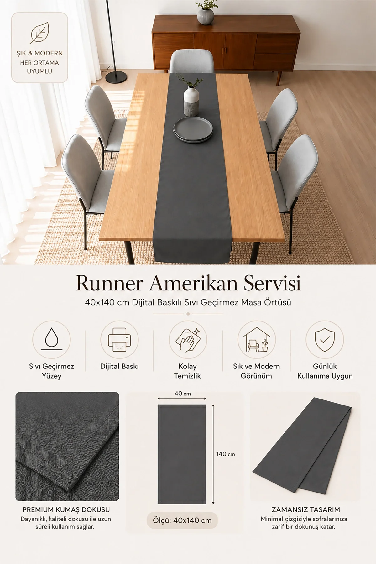Valerine Life Runner Amerikan Servisi 40x140cm Dijital Baskılı Sıvı Geçirmez Masa Konsol Örtüsü