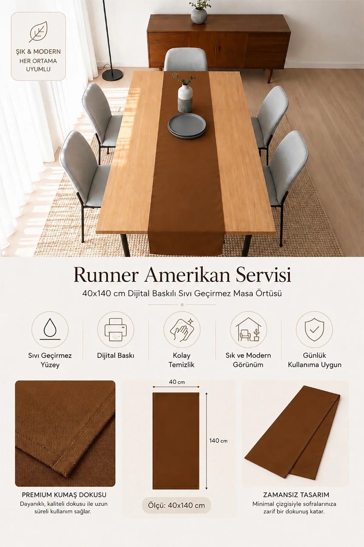 Valerine Life Runner Amerikan Servisi 40x140cm Dijital Baskılı Sıvı Geçirmez Masa Konsol Örtüsü
