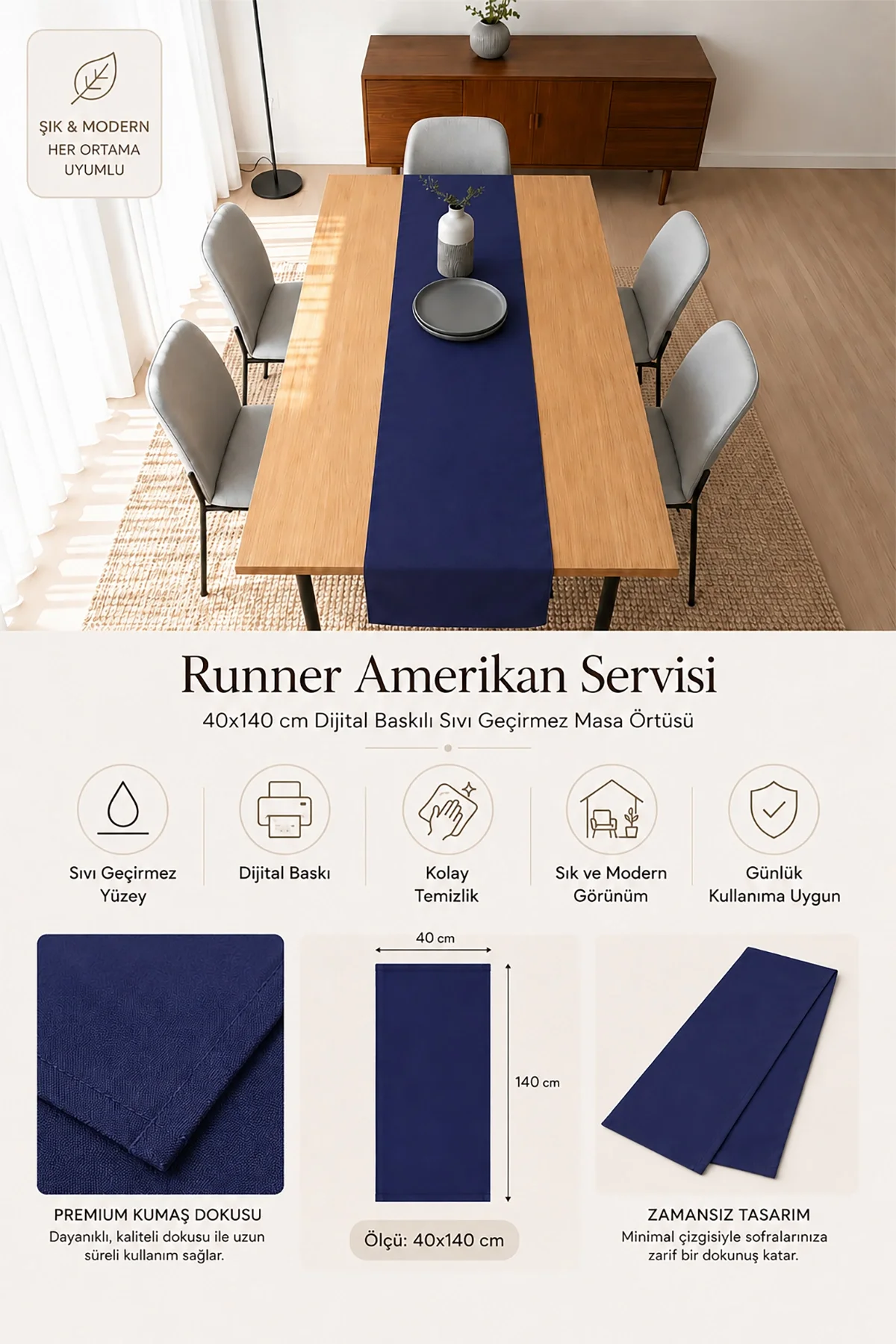 Valerine Life Runner Amerikan Servisi 40x140cm Dijital Baskılı Sıvı Geçirmez Masa Konsol Örtüsü