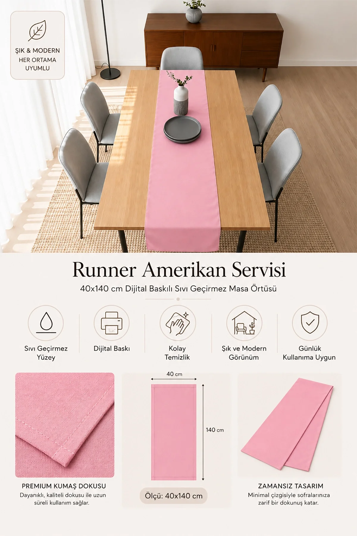 Valerine Life Runner Amerikan Servisi 40x140cm Dijital Baskılı Sıvı Geçirmez Masa Konsol Örtüsü