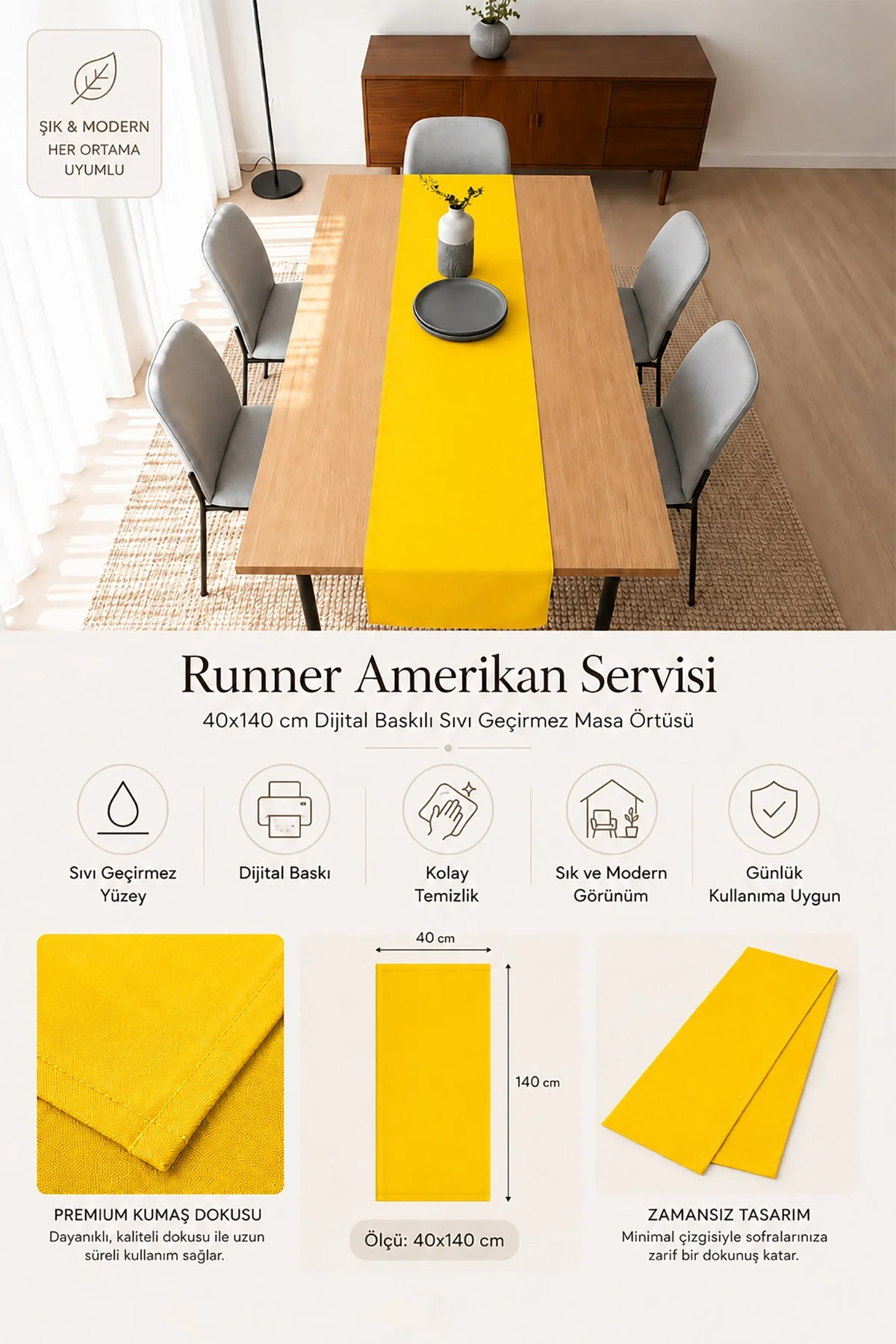 Valerine Life Runner Amerikan Servisi 40x140cm Dijital Baskılı Sıvı Geçirmez Masa Konsol Örtüsü