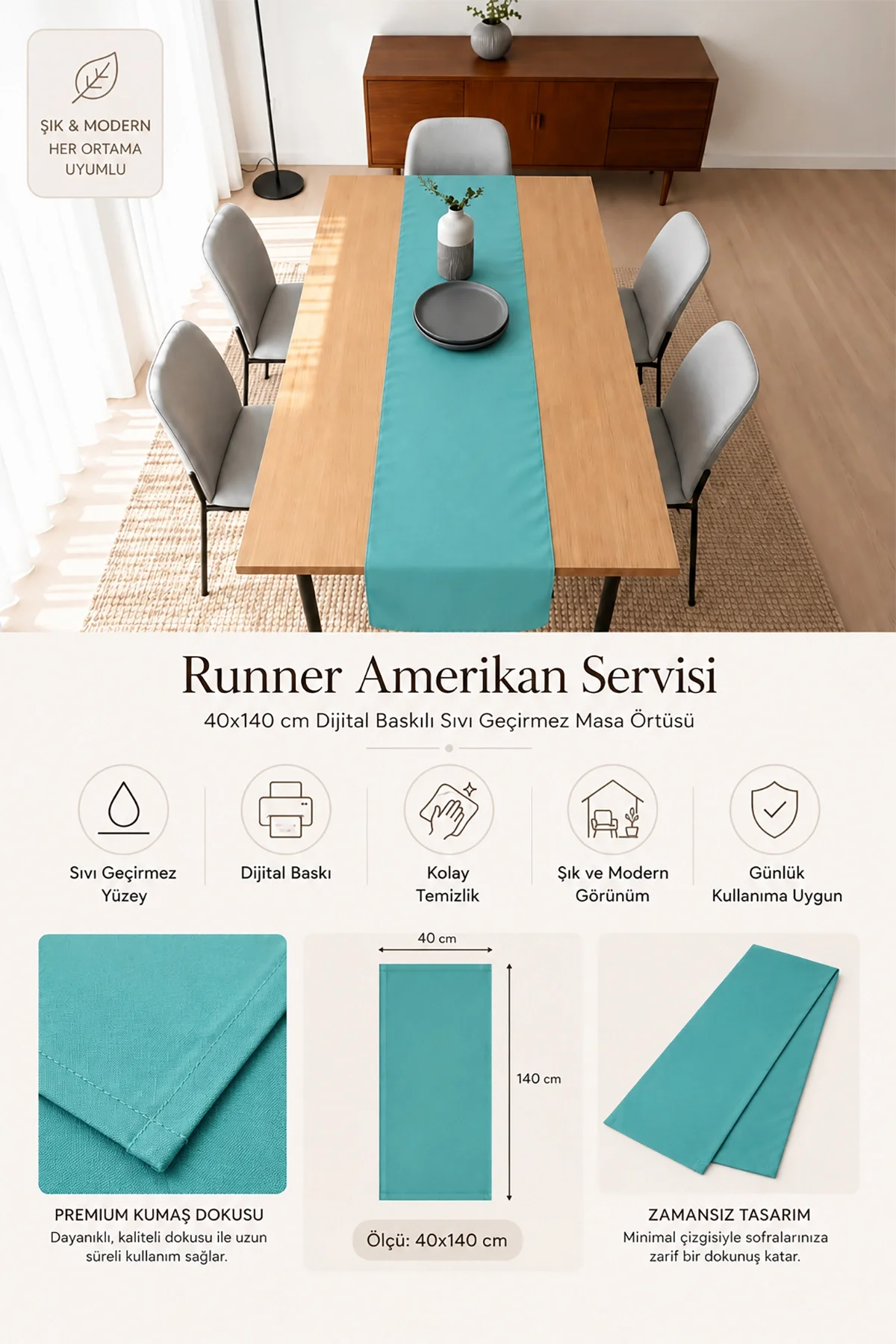 Valerine Life Runner Amerikan Servisi 40x140cm Dijital Baskılı Sıvı Geçirmez Masa Konsol Örtüsü