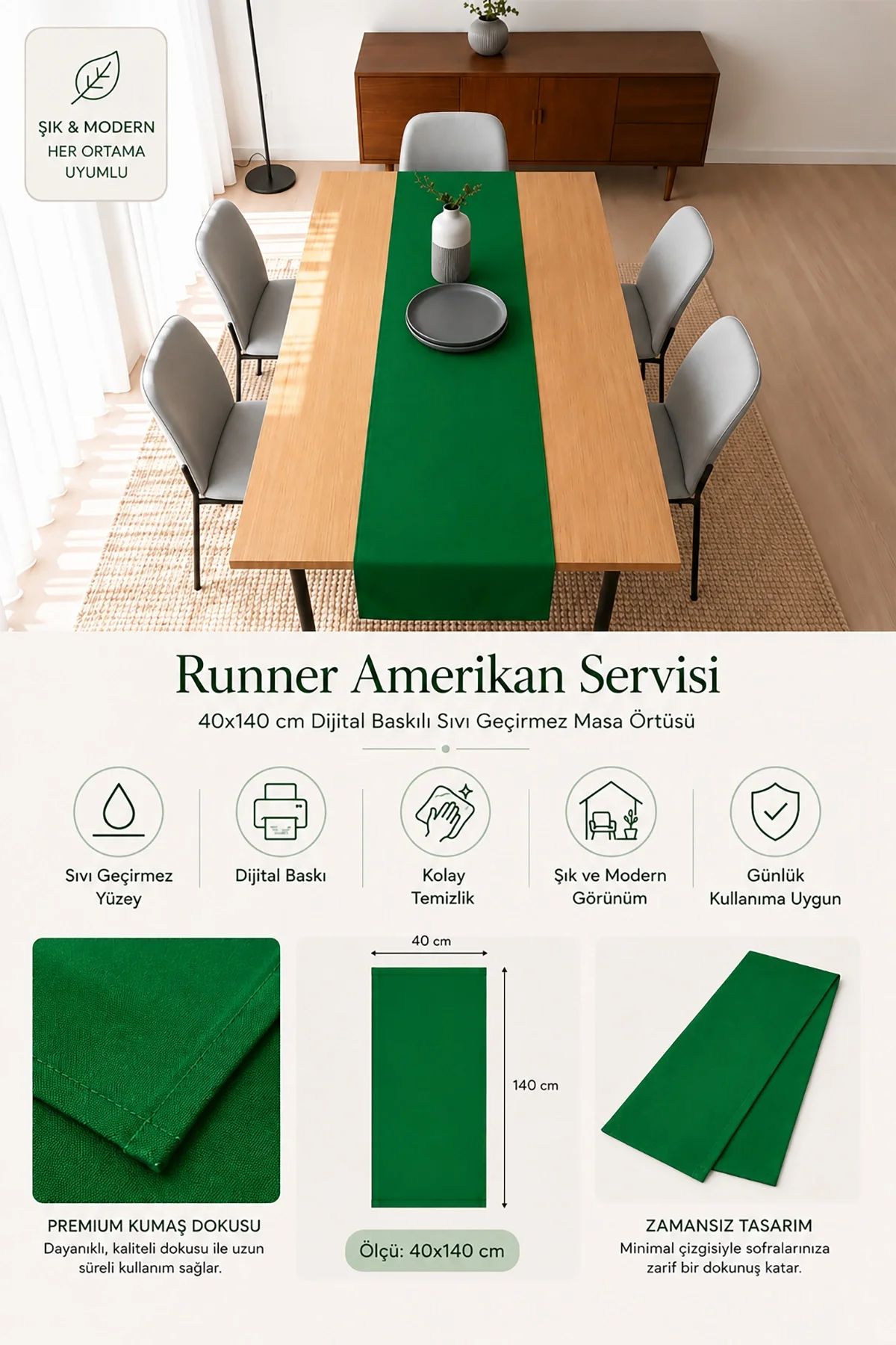 Valerine Life Runner Amerikan Servisi 40x140cm Dijital Baskılı Sıvı Geçirmez Masa Konsol Örtüsü