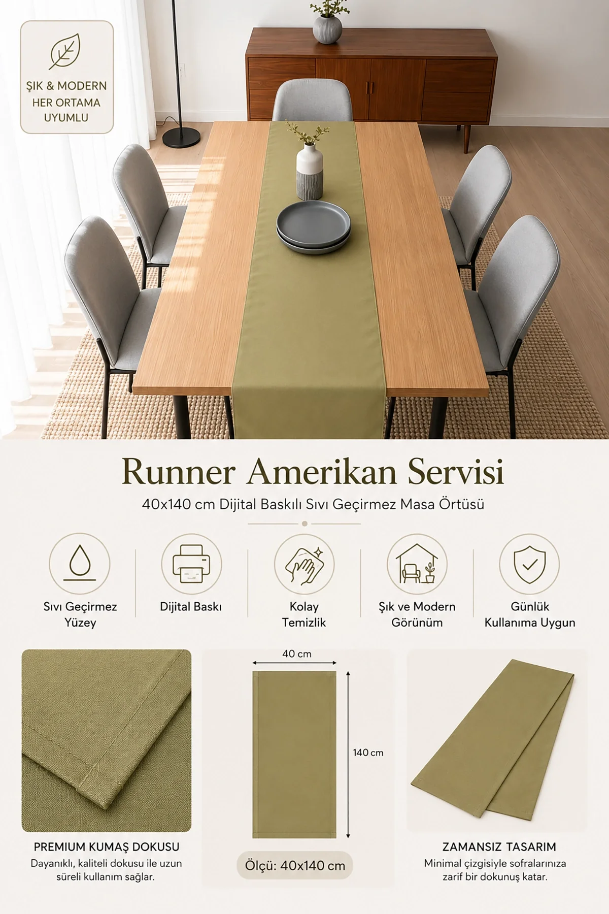 Valerine Life Runner Amerikan Servisi 40x140cm Dijital Baskılı Sıvı Geçirmez Masa Konsol Örtüsü
