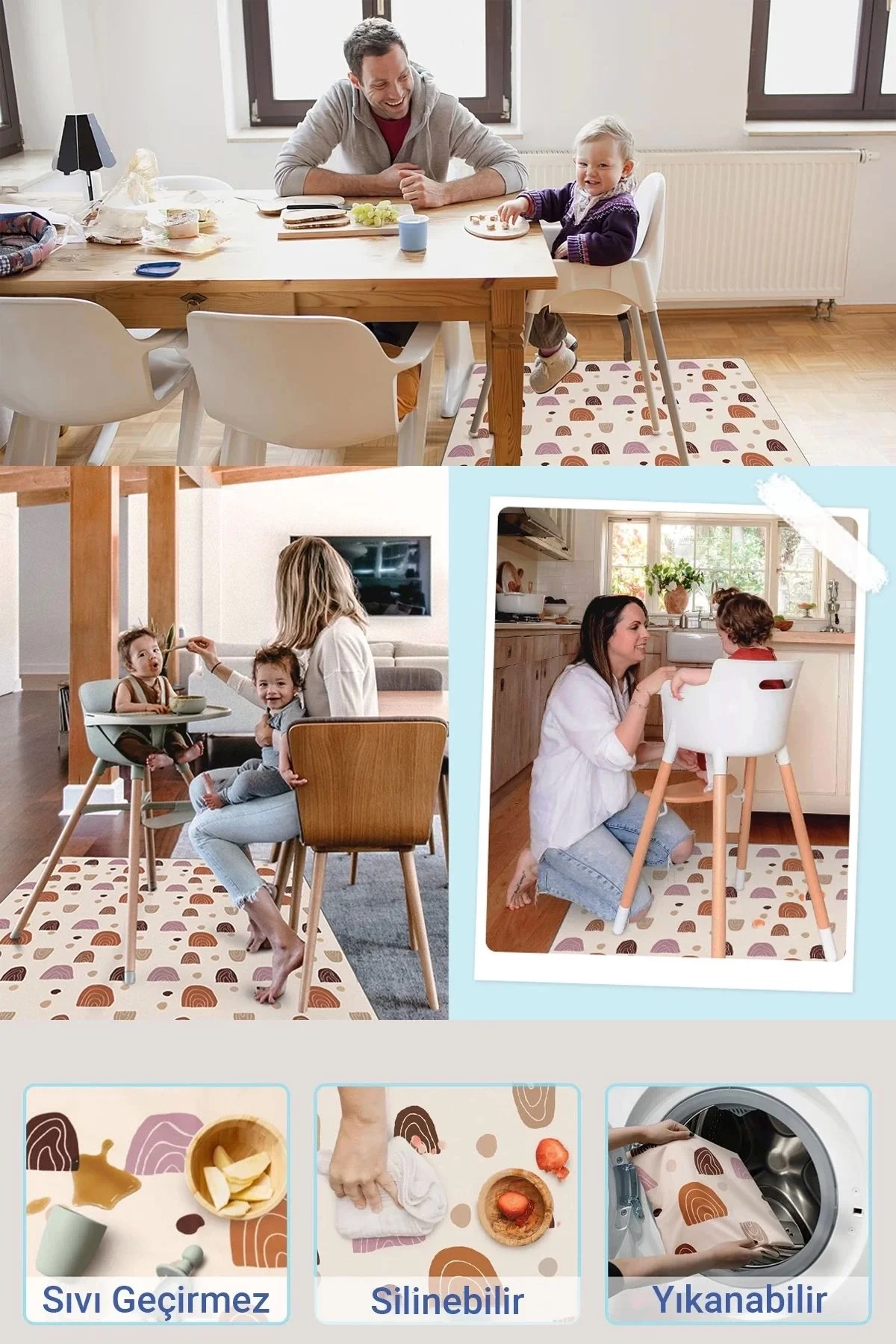 MAtGo Baby Bebek Mama Sandalyesi Alt Örtüsü Matı Kaymaz Deri Taban Yıkanabilir Yemek Pad 125x125cm