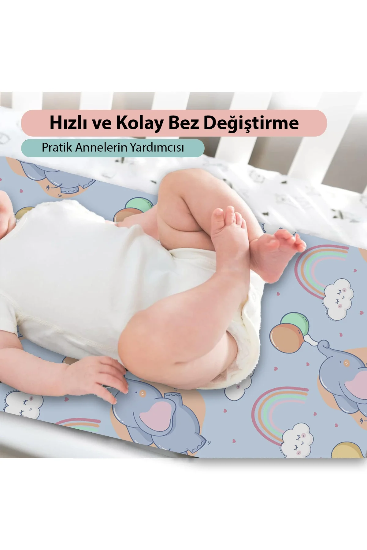 MAtGo Baby Gökkuşağı Bebek Alt Açma Matı Minderi Yıkanır Sıvı Geçirmez Bakım Pad Örtüsü 35x65cm 2 Adet