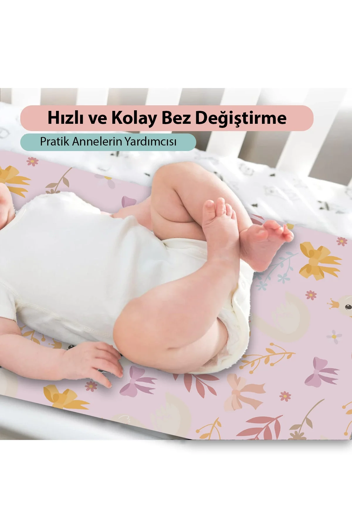 MAtGo Baby Kuğulu Bebek Alt Açma Matı Minderi Yıkanır Sıvı Geçirmez Bakım Pad Örtüsü 35x65cm 2 Adet