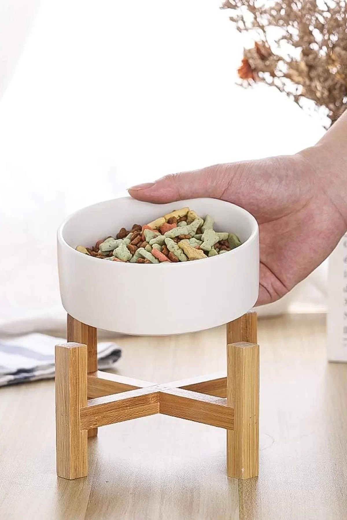 MAtGo Pati Çam Ağacı Kedi Köpek Beslenme Mama ve Su Kabı Seramik Kaseli 500Ml Hacim Kaymaz Devrilmez 1 Ad.