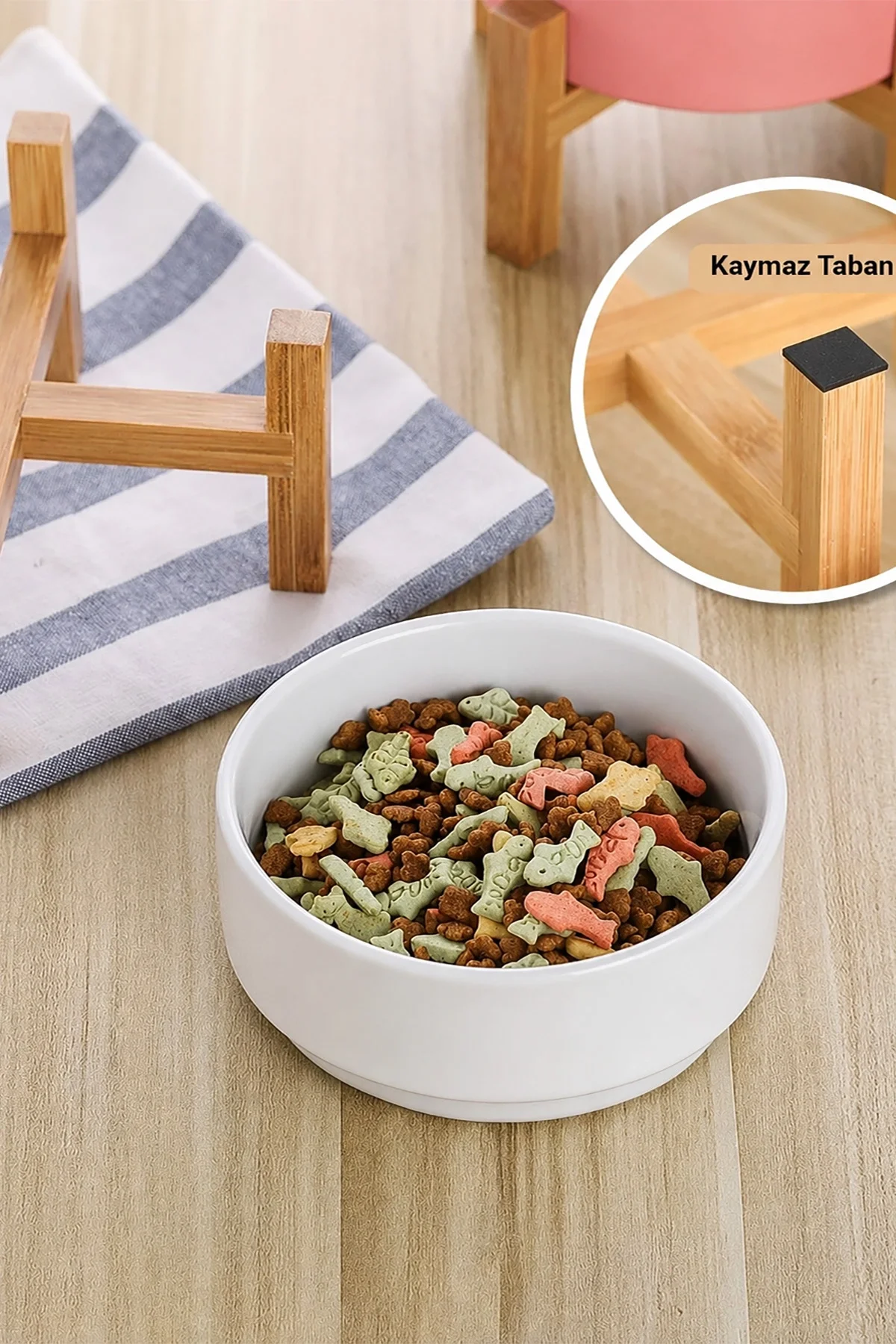 MAtGo Pati Kedi Köpek Beslenme Mama Su Kabı Çam Ağacı Seramik Kaseli Kaymaz Devrilmez 2 Adet 1.000Ml