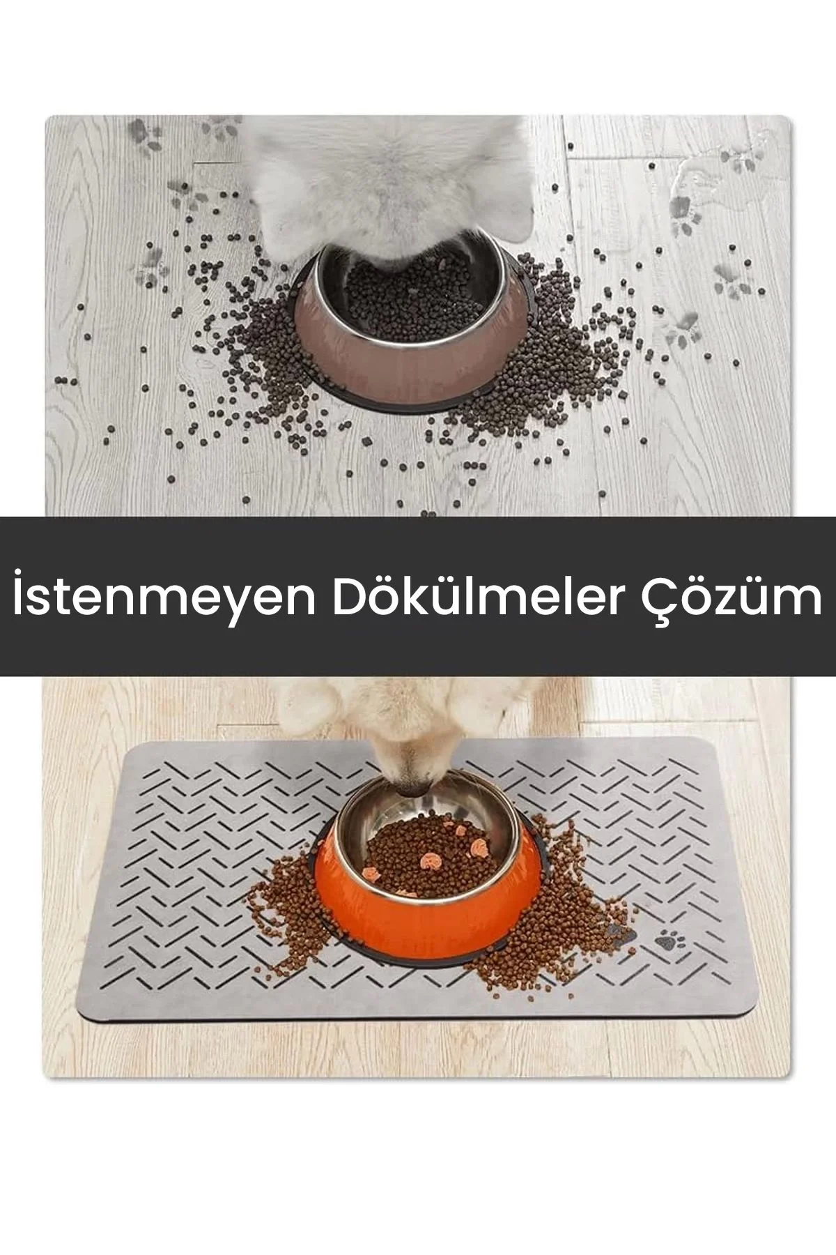 MAtGo Pati Evcil Hayvan Beslenme Matı Çizgi Patili Su Geçirmez Kaymaz Krem Kedi Köpek Mama Paspası 50x70cm