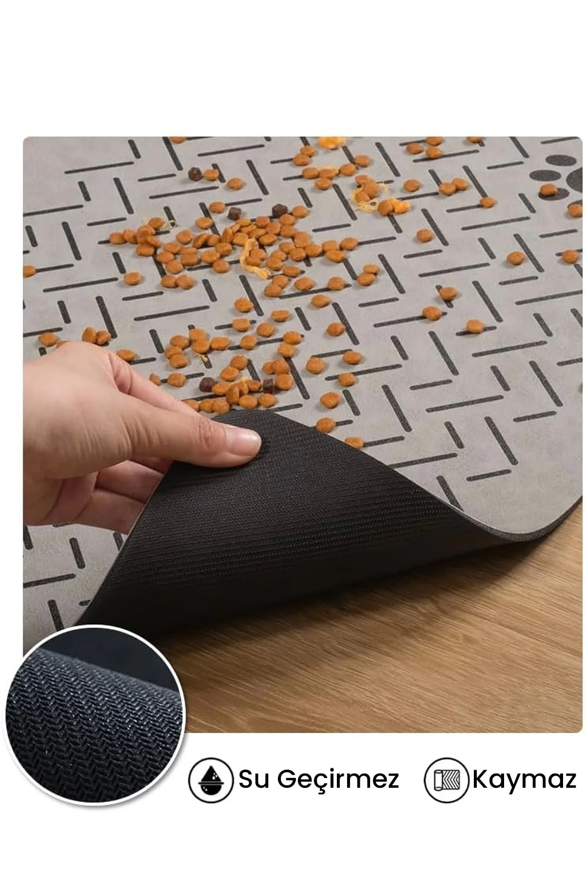 MAtGo Pati Evcil Hayvan Beslenme Matı Çizgi Patili Su Geçirmez Kaymaz Krem Kedi Köpek Mama Paspası 50x70cm