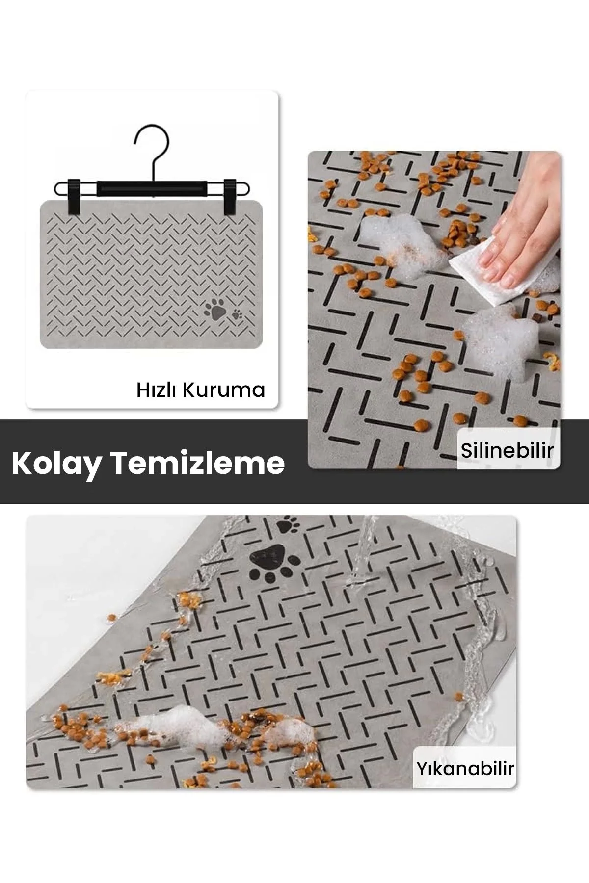 MAtGo Pati Evcil Hayvan Beslenme Matı Çizgi Patili Su Geçirmez Kaymaz Krem Kedi Köpek Mama Paspası 50x70cm