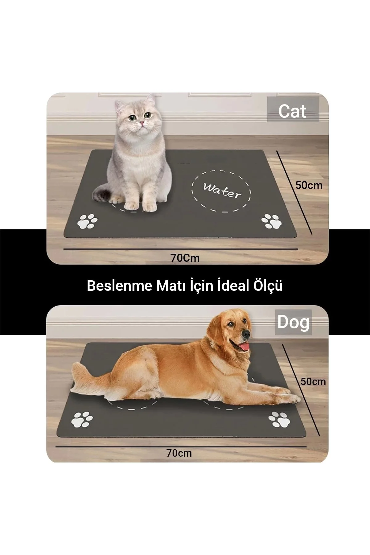 MAtGo Pati Food Water Gri Evcil Hayvan Beslenme Matı Kaymaz Sıvı Geçirmez Kedi Köpek Mama Paspası 50x70cm