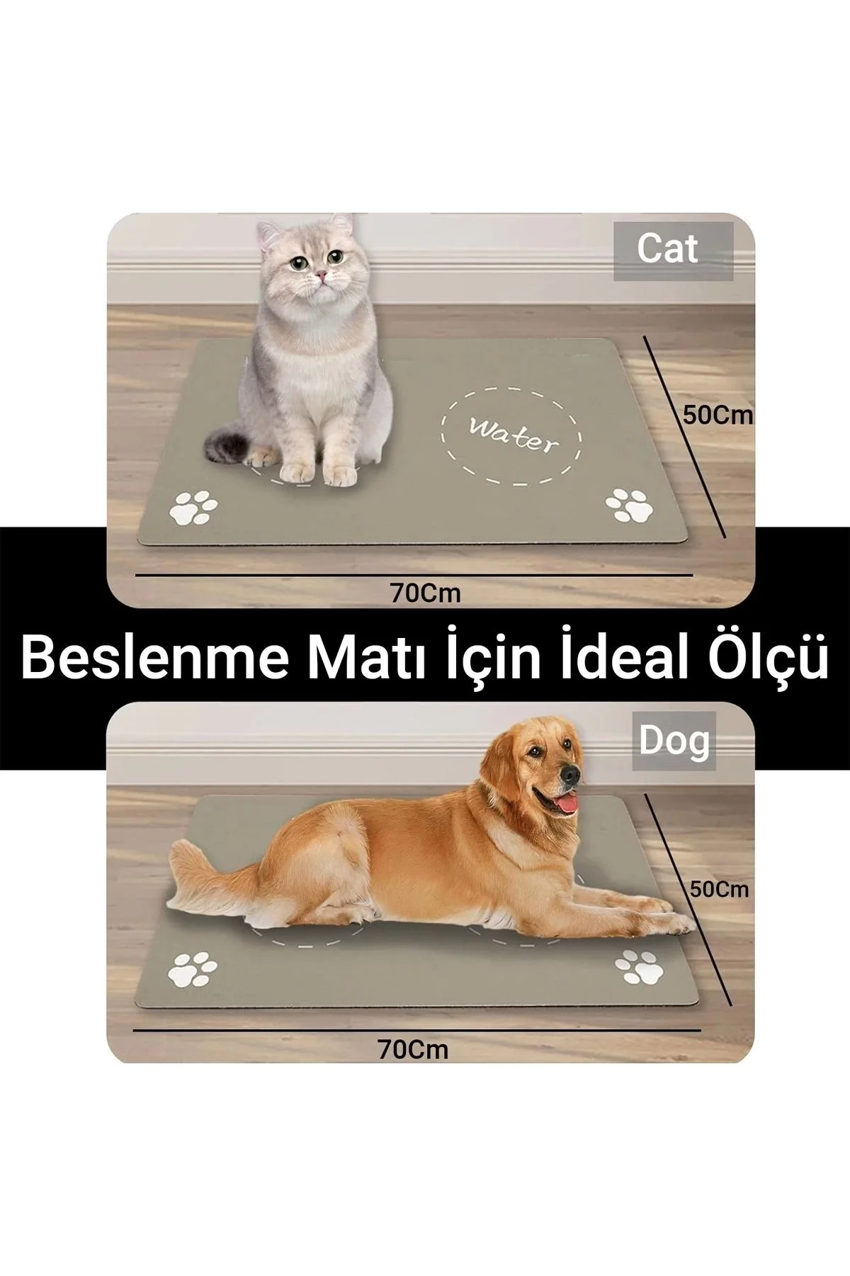 MAtGo Pati Food Water Krem Evcil Hayvan Beslenme Matı Kaymaz Sıvı Geçirmez Kedi Köpek Mama Paspası 50x70cm