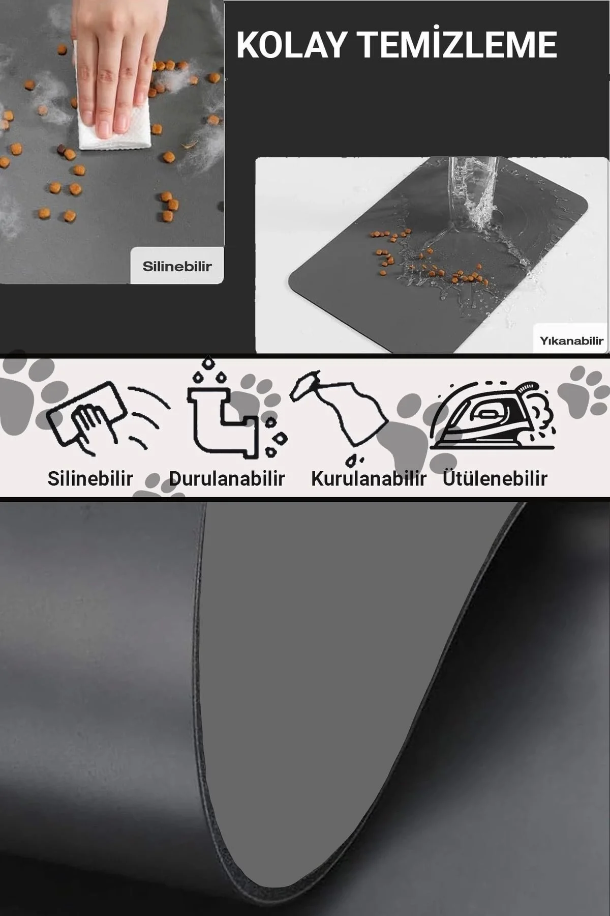 MAtGo Pati Kahverengi Köpek Figürlü Beslenme Matı Kaymaz Sıvı Geçirmez Kedi Köpek Mama Paspası 50x70cm