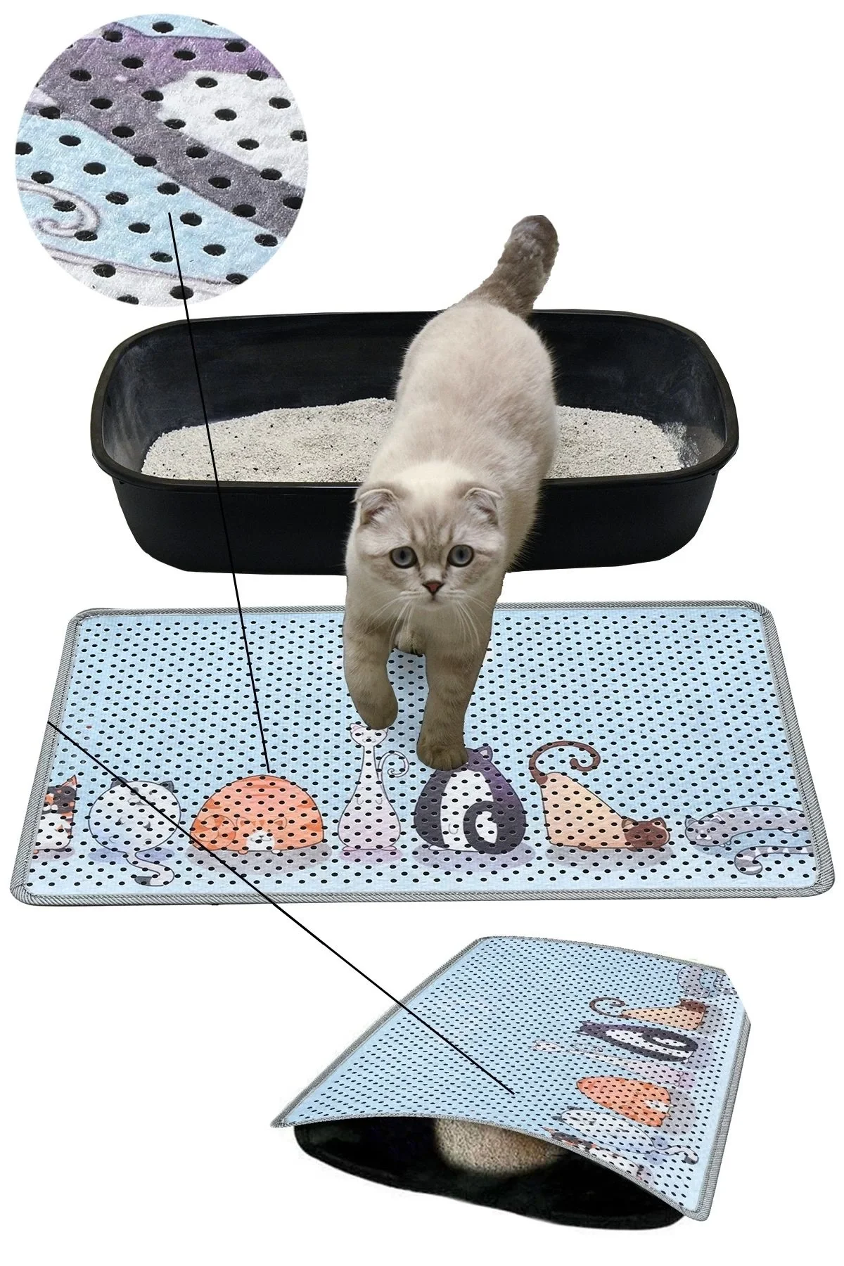 MatGo Pati Kedi Kumu Matı Çift Katlı Sıvı Geçirmez Kaymaz Elekli Yıkanabilir Kedi Tuvaleti Paspası 40x60cm