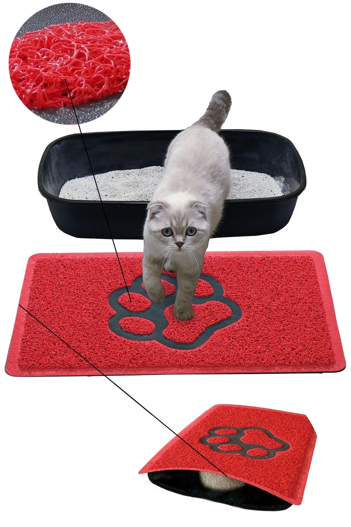 MatGo Pati Kedi Kumu Matı Çift Katlı Sıvı Geçirmez Kaymaz Elekli Yıkanabilir Kedi Tuvaleti Paspası 40x60cm