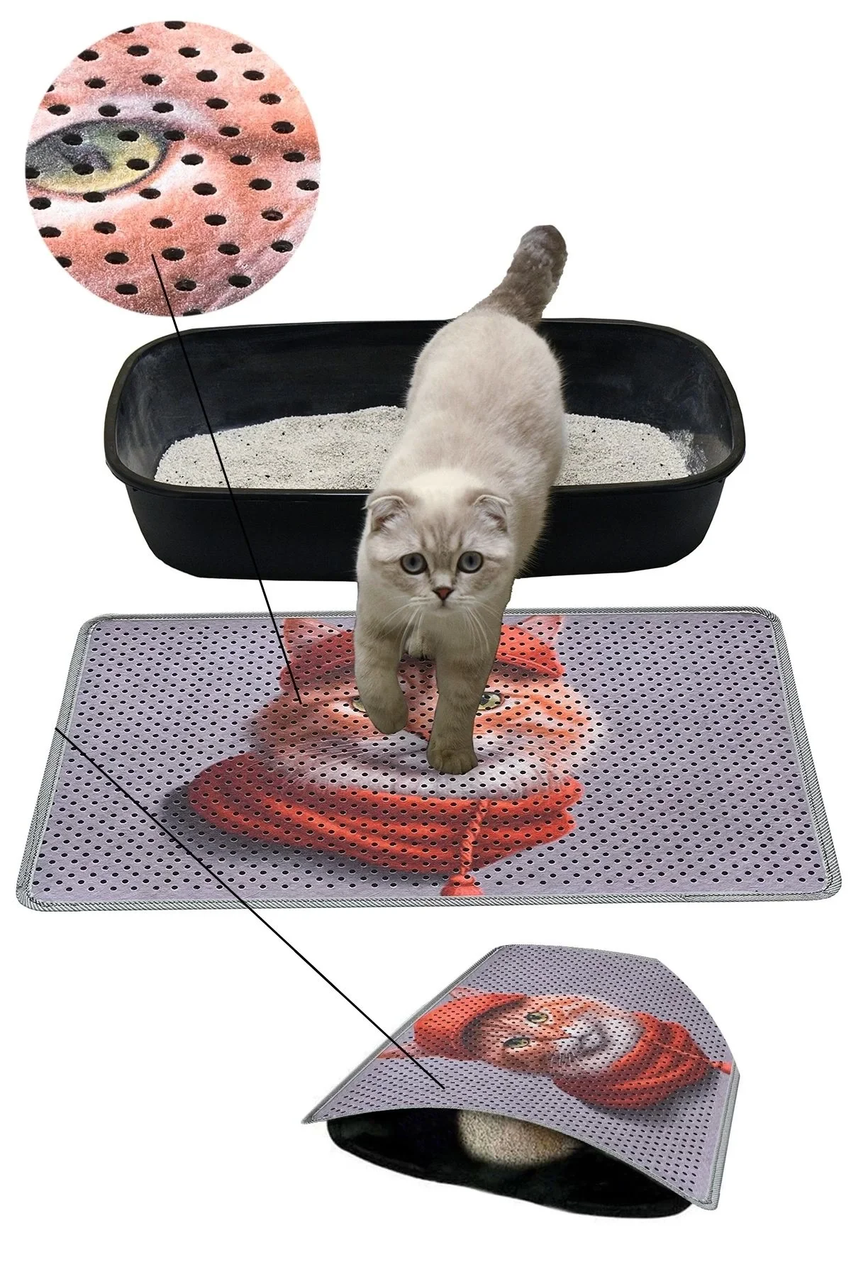 MatGo Pati Kedi Kumu Matı Çift Katlı Sıvı Geçirmez Kaymaz Elekli Yıkanabilir Kedi Tuvaleti Paspası 40x60cm