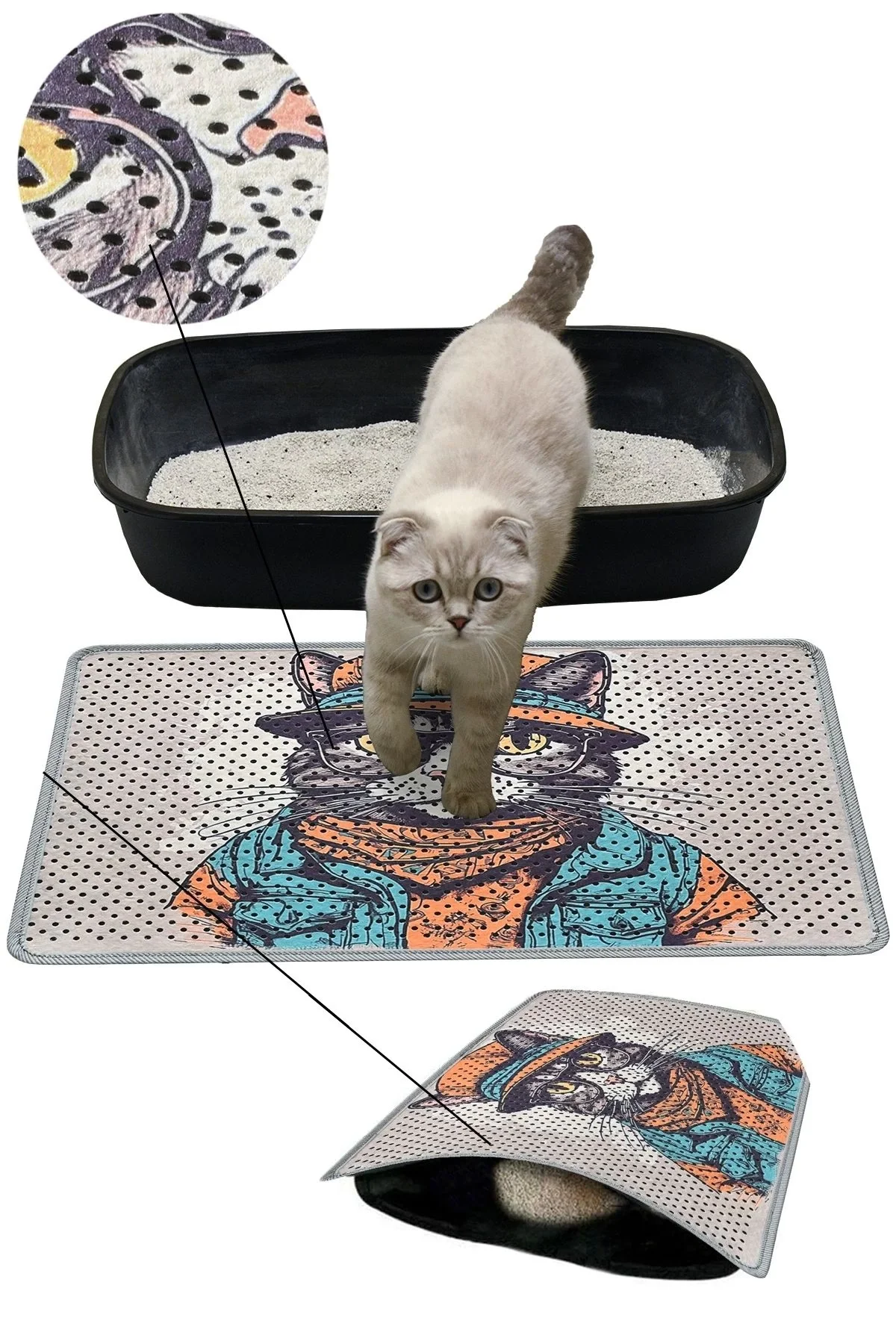 MatGo Pati Kedi Kumu Matı Çift Katlı Sıvı Geçirmez Kaymaz Elekli Yıkanabilir Kedi Tuvaleti Paspası 40x60cm