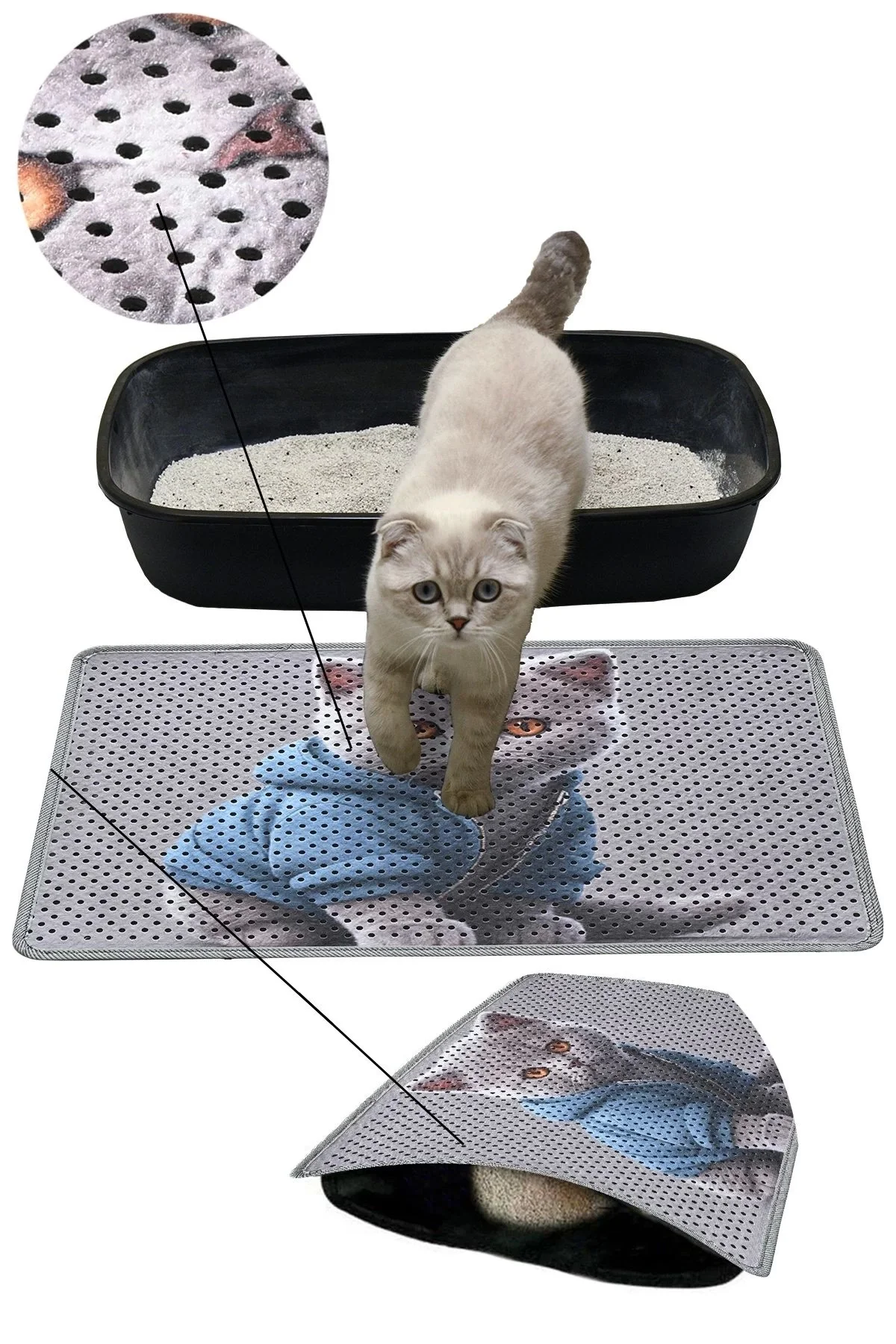 MatGo Pati Kedi Kumu Matı Çift Katlı Sıvı Geçirmez Kaymaz Elekli Yıkanabilir Kedi Tuvaleti Paspası 40x60cm