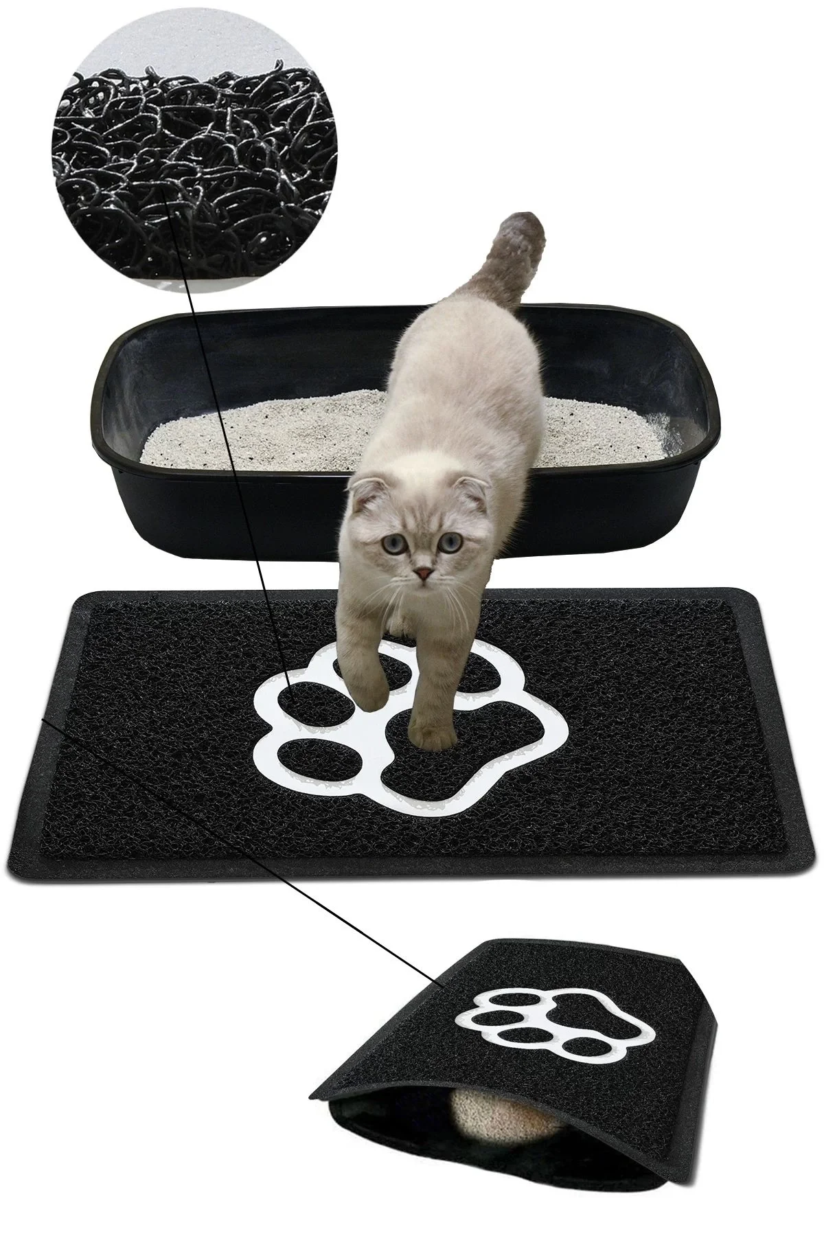 MatGo Pati Kedi Kumu Matı Çift Katlı Sıvı Geçirmez Kaymaz Elekli Yıkanabilir Kedi Tuvaleti Paspası 40x60cm