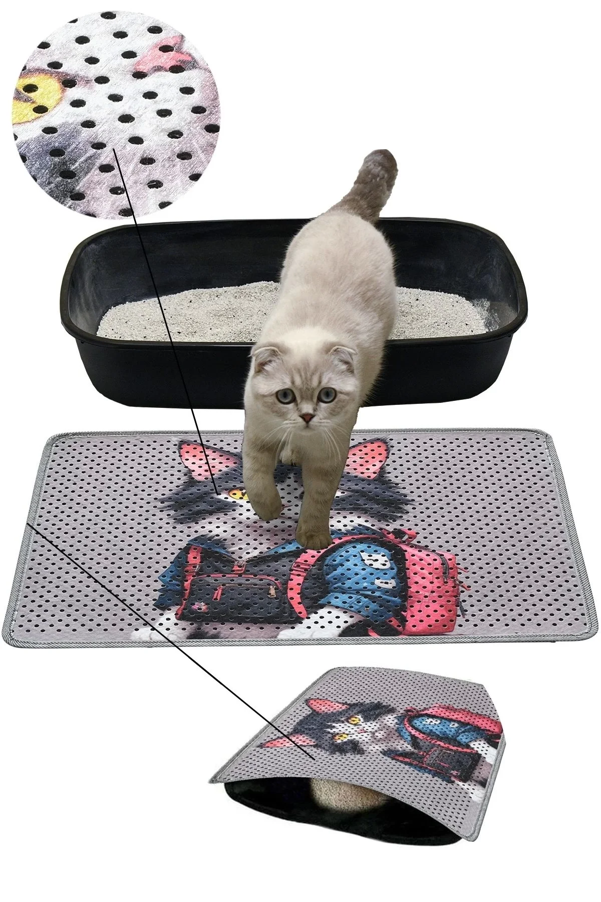 MatGo Pati Kedi Kumu Matı Çift Katlı Sıvı Geçirmez Kaymaz Elekli Yıkanabilir Kedi Tuvaleti Paspası 40x60cm