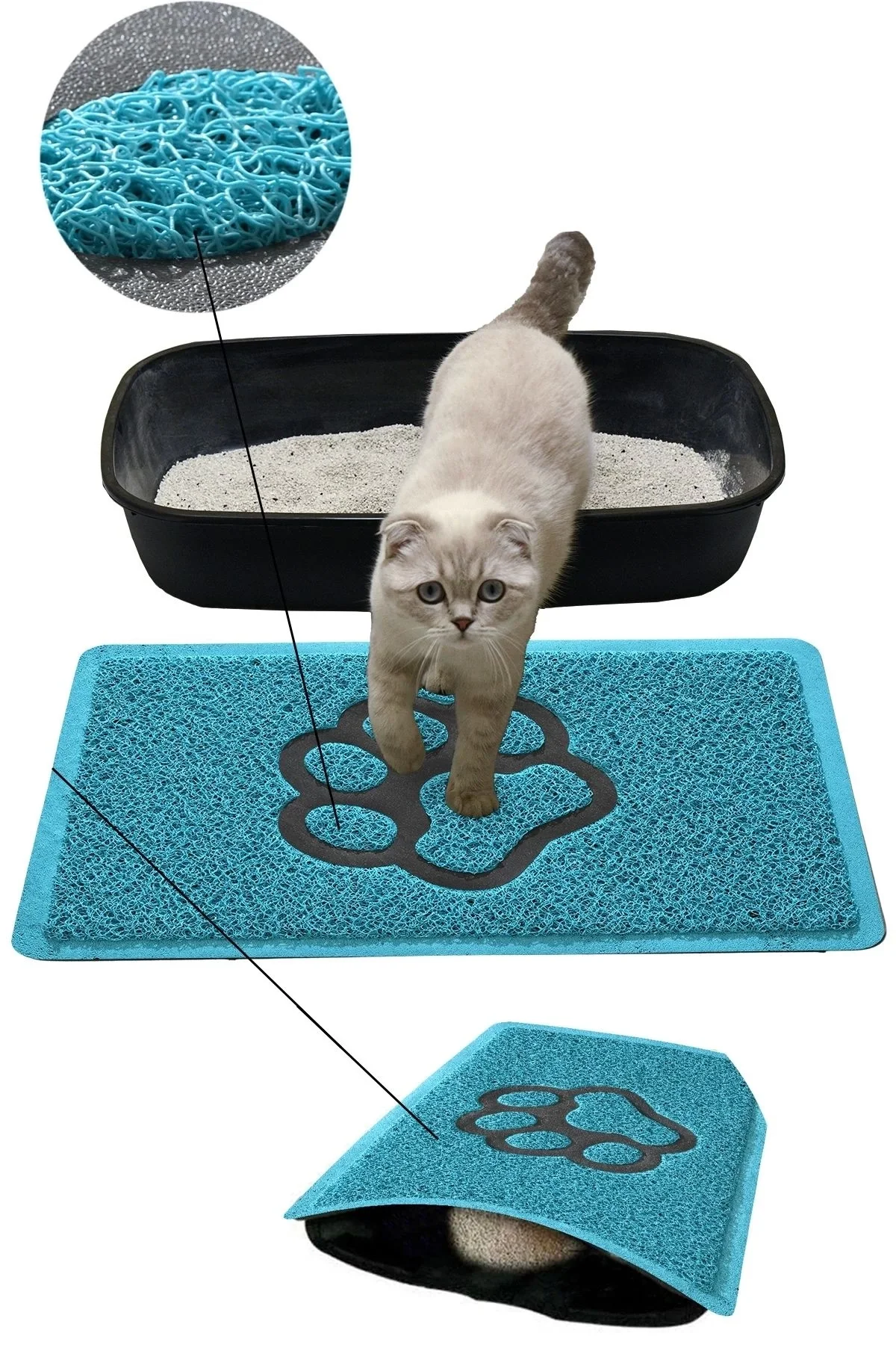 MatGo Pati Kedi Kumu Matı Çift Katlı Sıvı Geçirmez Kaymaz Elekli Yıkanabilir Kedi Tuvaleti Paspası 40x60cm