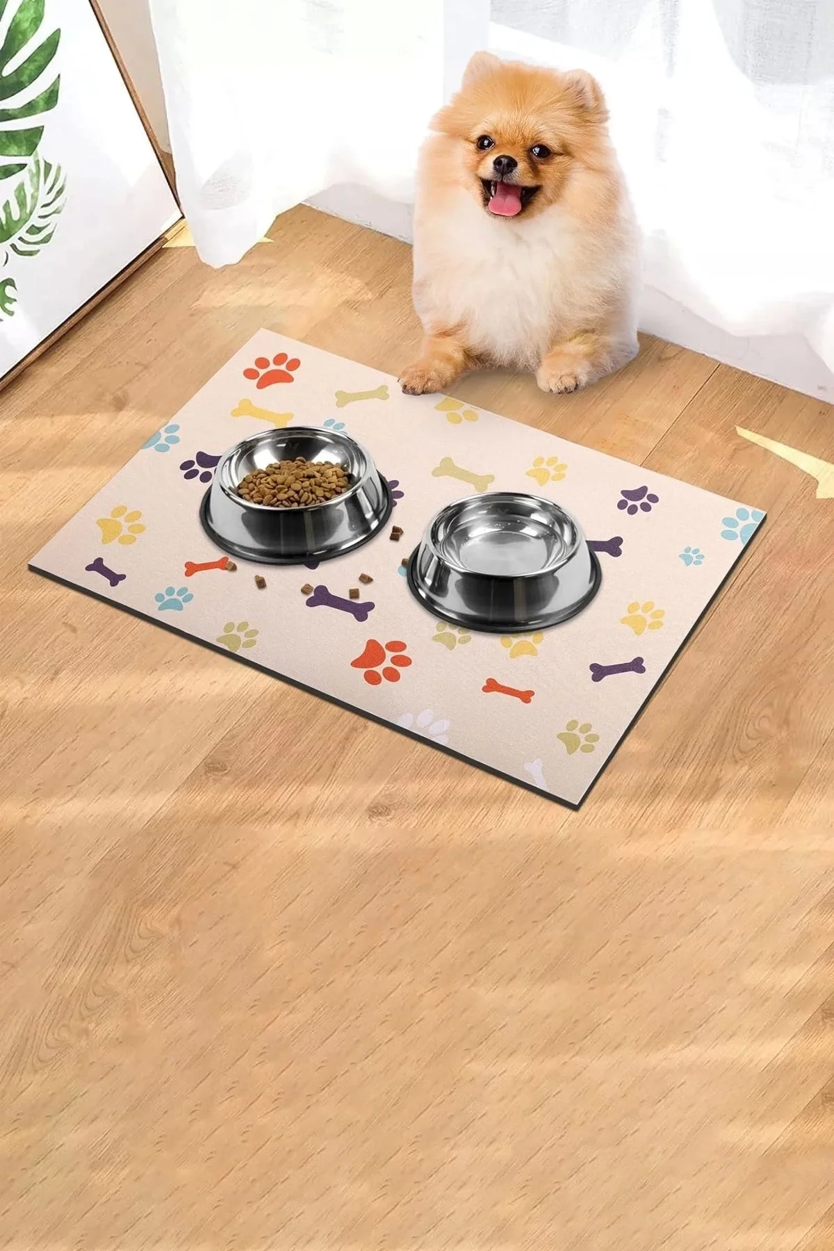 MAtGo Pati Renkli Kemikler Evcil Hayvan Beslenme Matı Kaymaz Sıvı Geçirmez Kedi Köpek Mama Paspası 50x70cm