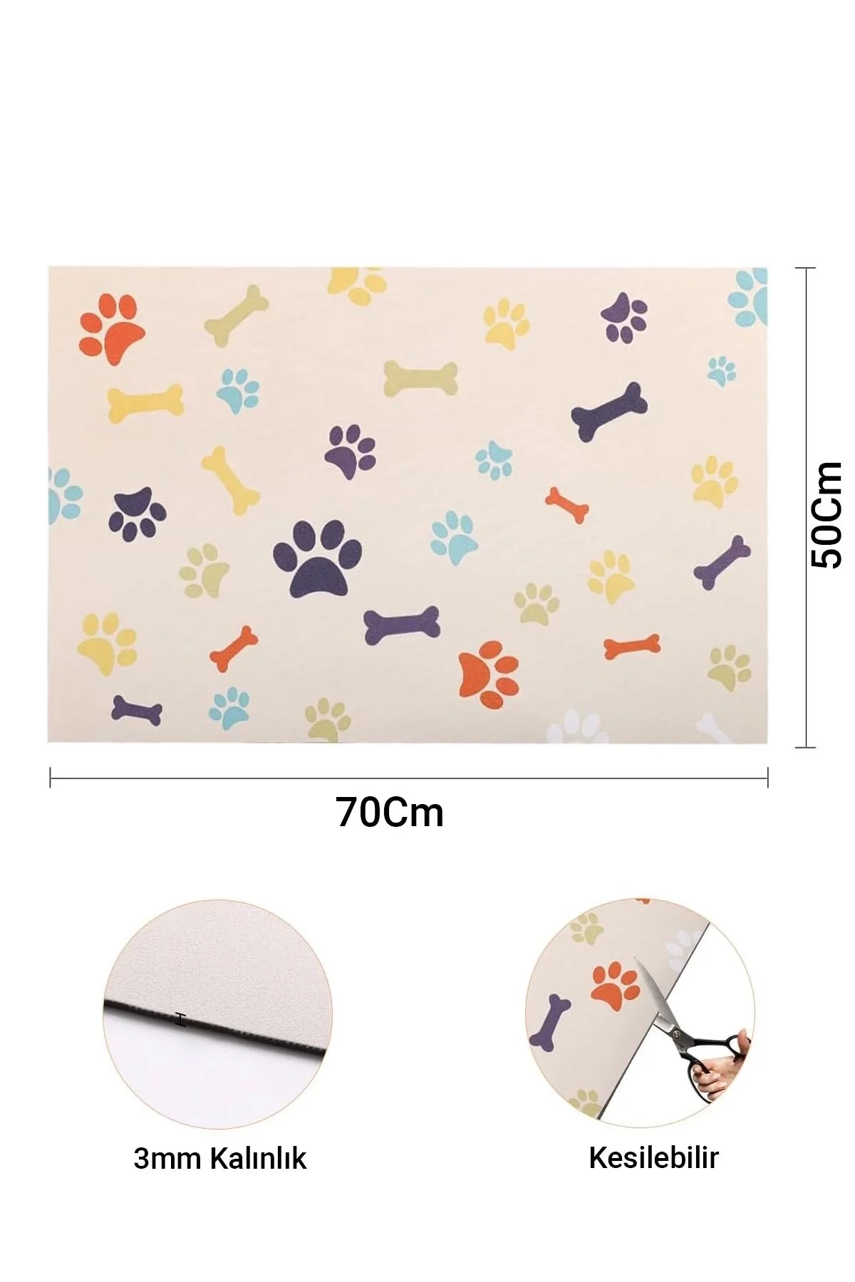 MAtGo Pati Renkli Kemikler Evcil Hayvan Beslenme Matı Kaymaz Sıvı Geçirmez Kedi Köpek Mama Paspası 50x70cm