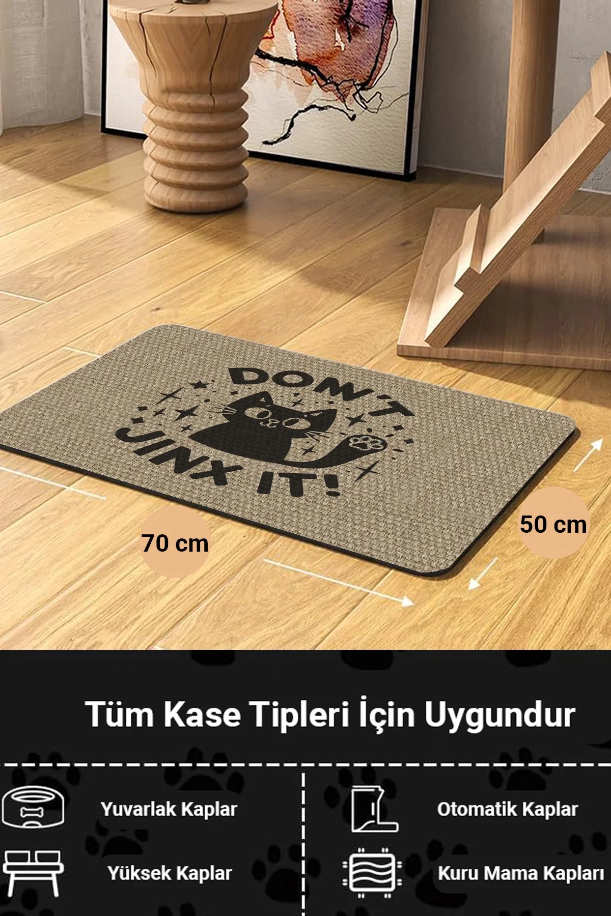 MAtGo Pati Süper Mood Deri Nazar Etme Krem Beslenme Matı Kaymaz Su Geçirmez Kedi Köpek Mama Paspası 50x70cm