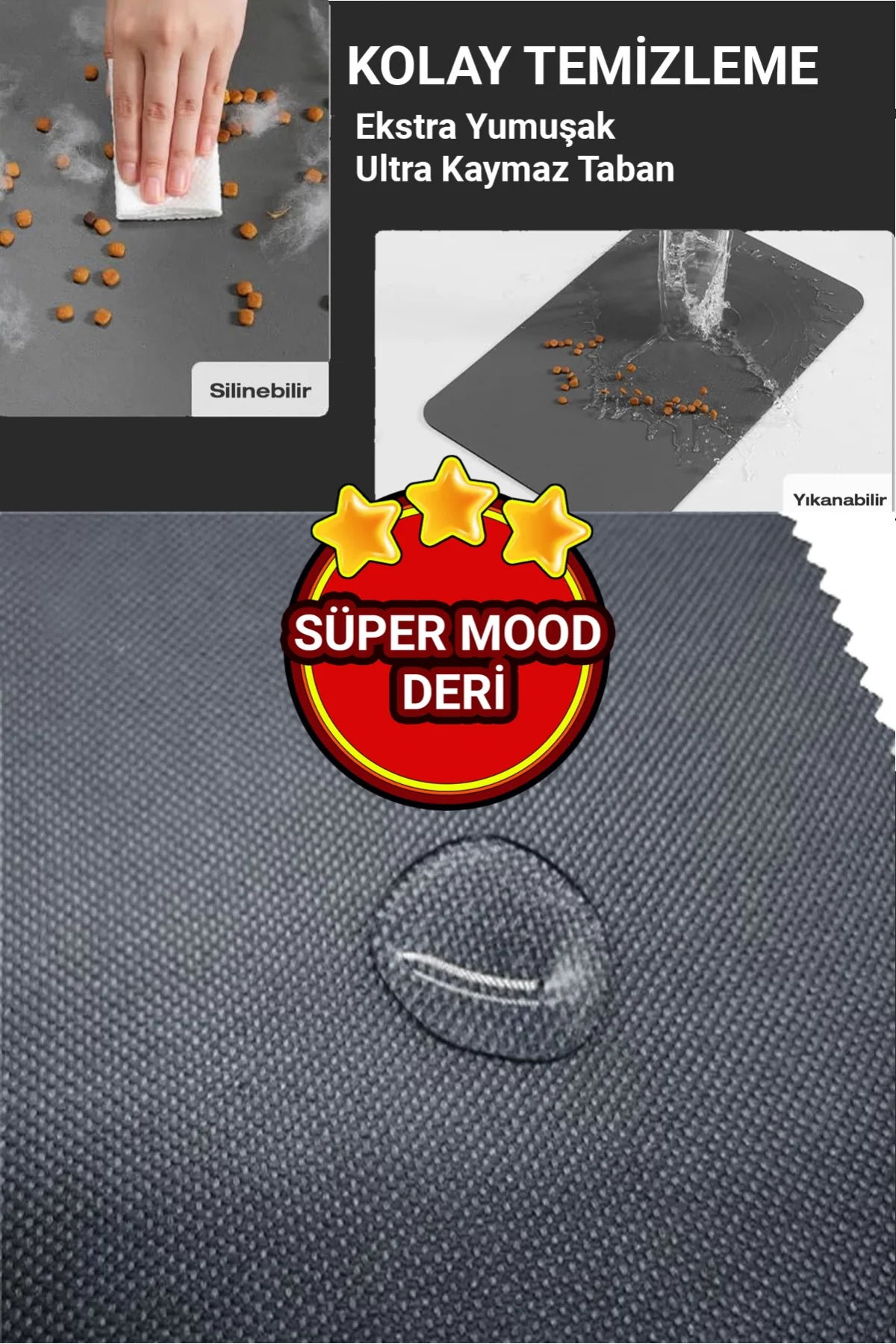 MAtGo Pati Süper Mood Deri Nazar Etme Krem Beslenme Matı Kaymaz Su Geçirmez Kedi Köpek Mama Paspası 50x70cm