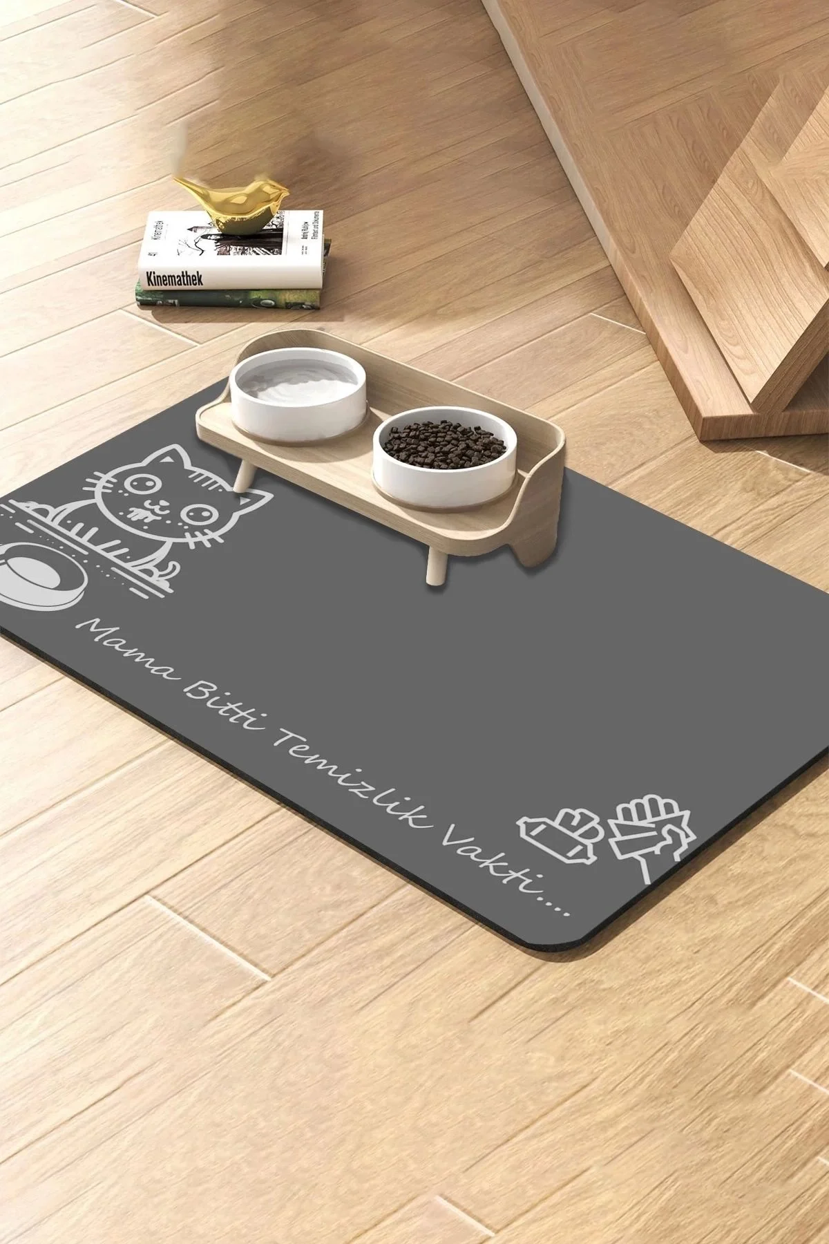 MAtGo Pati Temizlik Vakti Evcil Hayvan Beslenme Matı Kaymaz Sıvı Geçirmez Kedi Köpek Mama Paspası 50x70cm