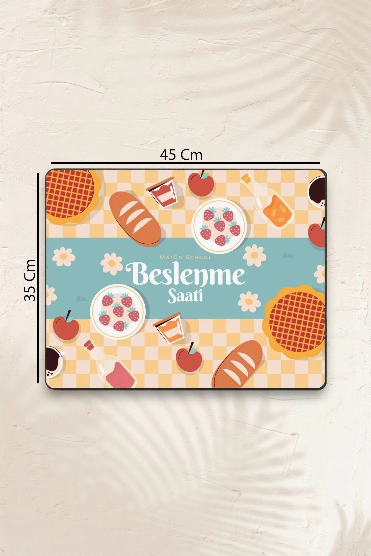 MAtGo School Beslenme Saati Çilekli Sıvı Geçirmez Beslenme Matı Kaymaz Yıkanabilir Okul Yemek Pad 35x45cm