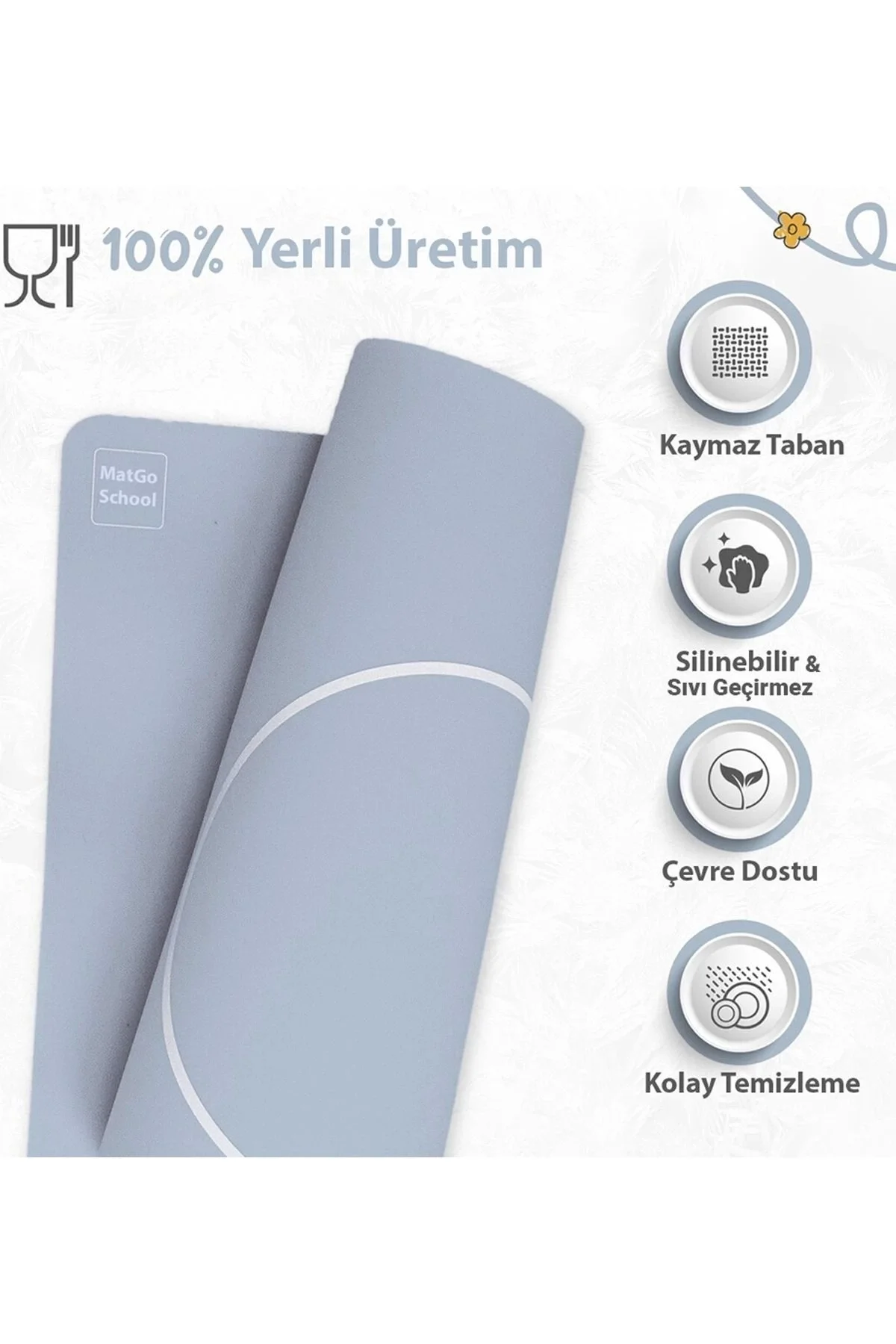 MAtGo School Sandviç, Elma Temalı Sıvı Geçirmez Beslenme Matı Kaymaz Yıkanabilir Okul Yemek Pad 35x45cm