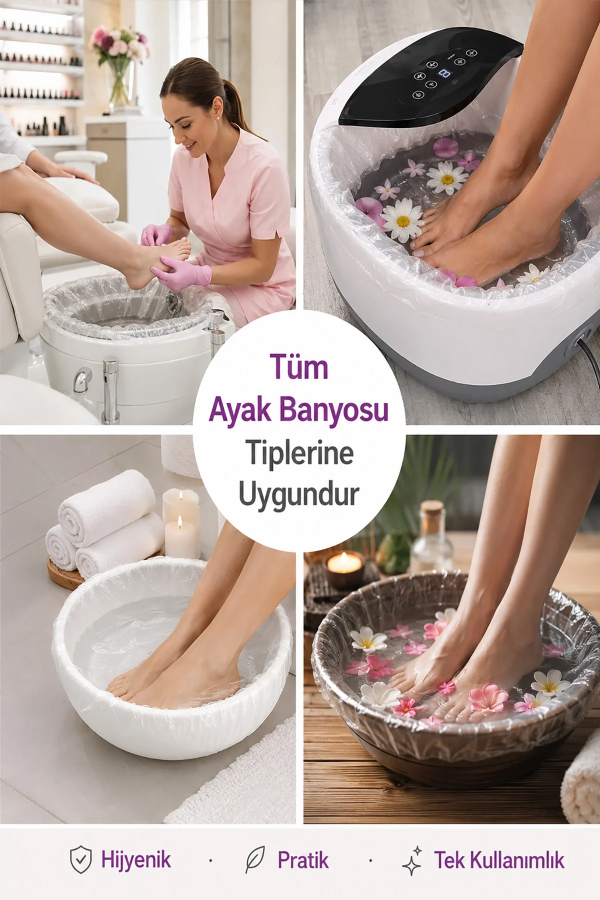 MivelaCure Pedikür Ayak Banyosu Galoşu Tek Kullanımlık Şeffaf Spa Masaj Küvet Poşeti 80x82cm 50 Ad.