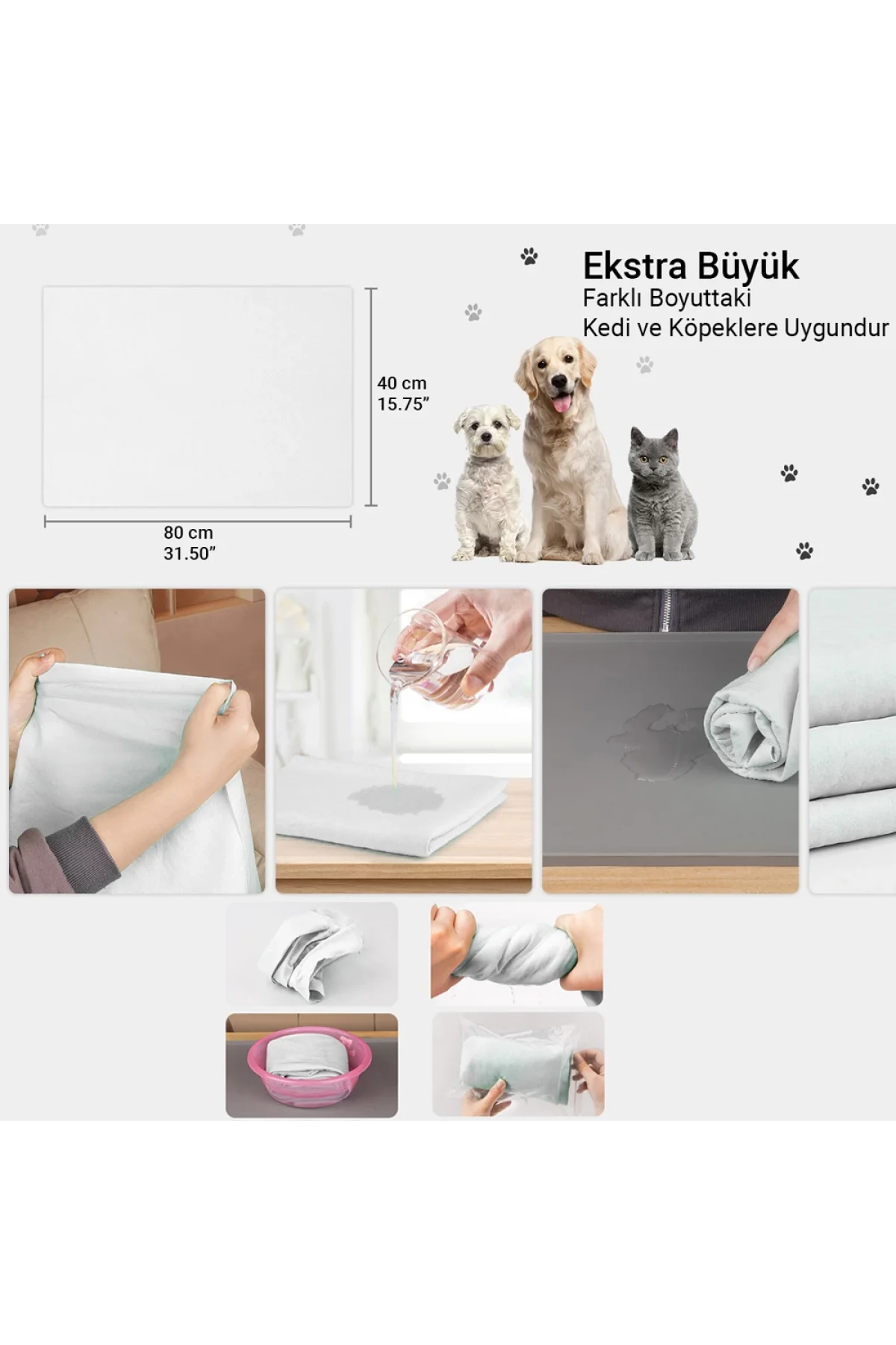 MivelaCure Tek Kullanımlık Kedi Köpek Kurutma Evcil Hayvan Banyo Temizlik Kurulama Pet Havlusu 40x80cm 100 Adet