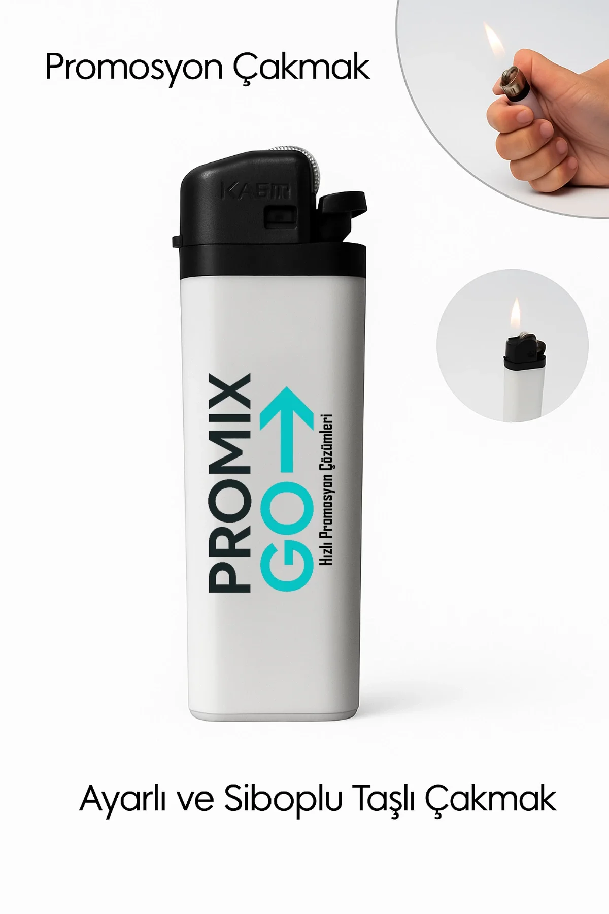 Promix Go Kasai F4010 Taşlı Ayarlı Siboplu Çift Taraflı UV Baskılı Promosyon Çakmak Logolu Reklam Hediyelik Çakmak 20PXC250906