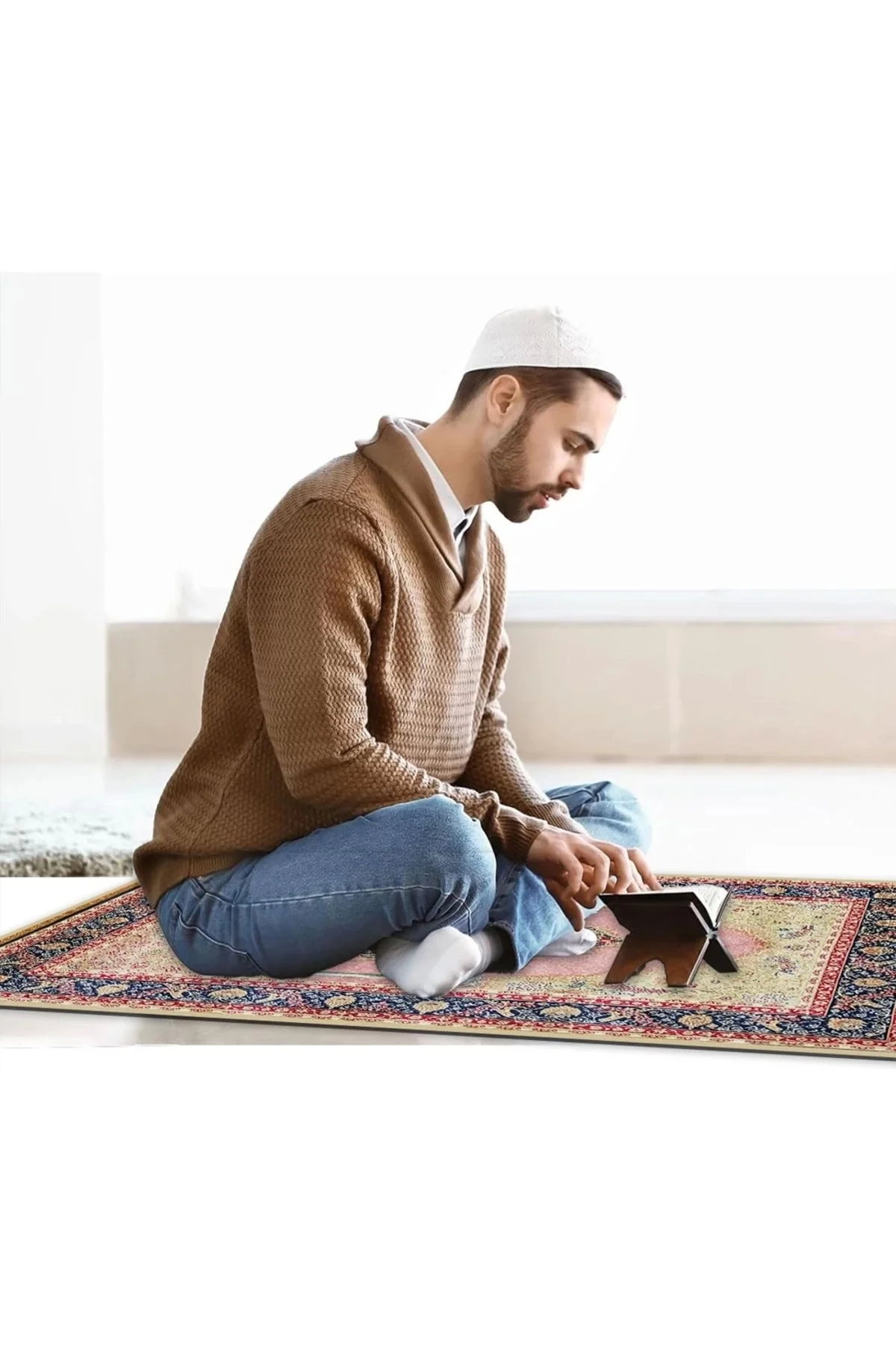 Ravabi Rug Araç İçi ve İşyeri İçin Deri Tabanlı Namazlık, Çantalı Hediyelik Seyahat Seccadesi 70x110cm 21RSD231016