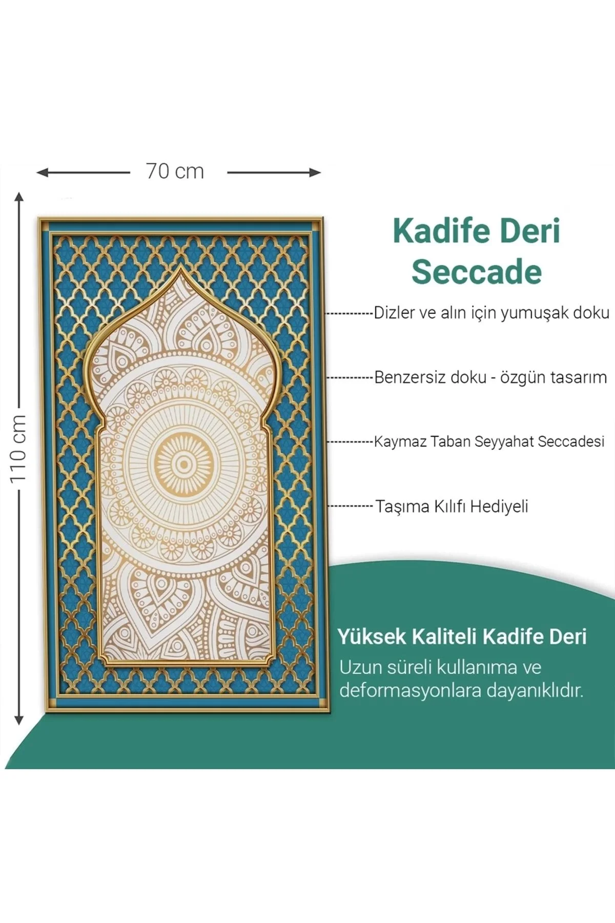Ravabi Rug Araç İçi ve İşyeri İçin Deri Tabanlı Namazlık, Çantalı Hediyelik Seyahat Seccadesi 70x110cm 21RSD231018