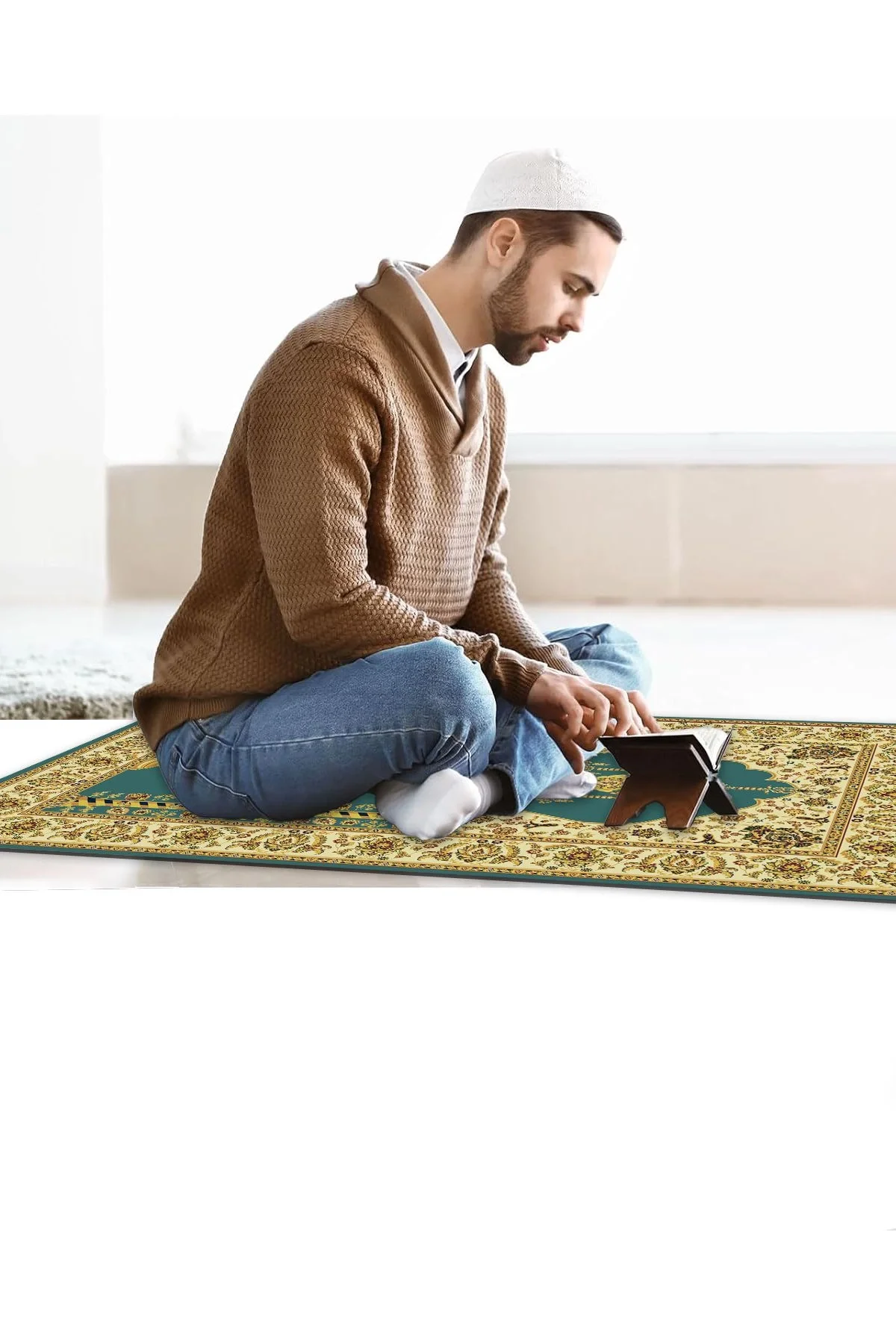 Ravabi Rug Araç İçi ve İşyeri İçin Deri Tabanlı Namazlık, Çantalı Hediyelik Seyahat Seccadesi 70x110cm 21RSD231021