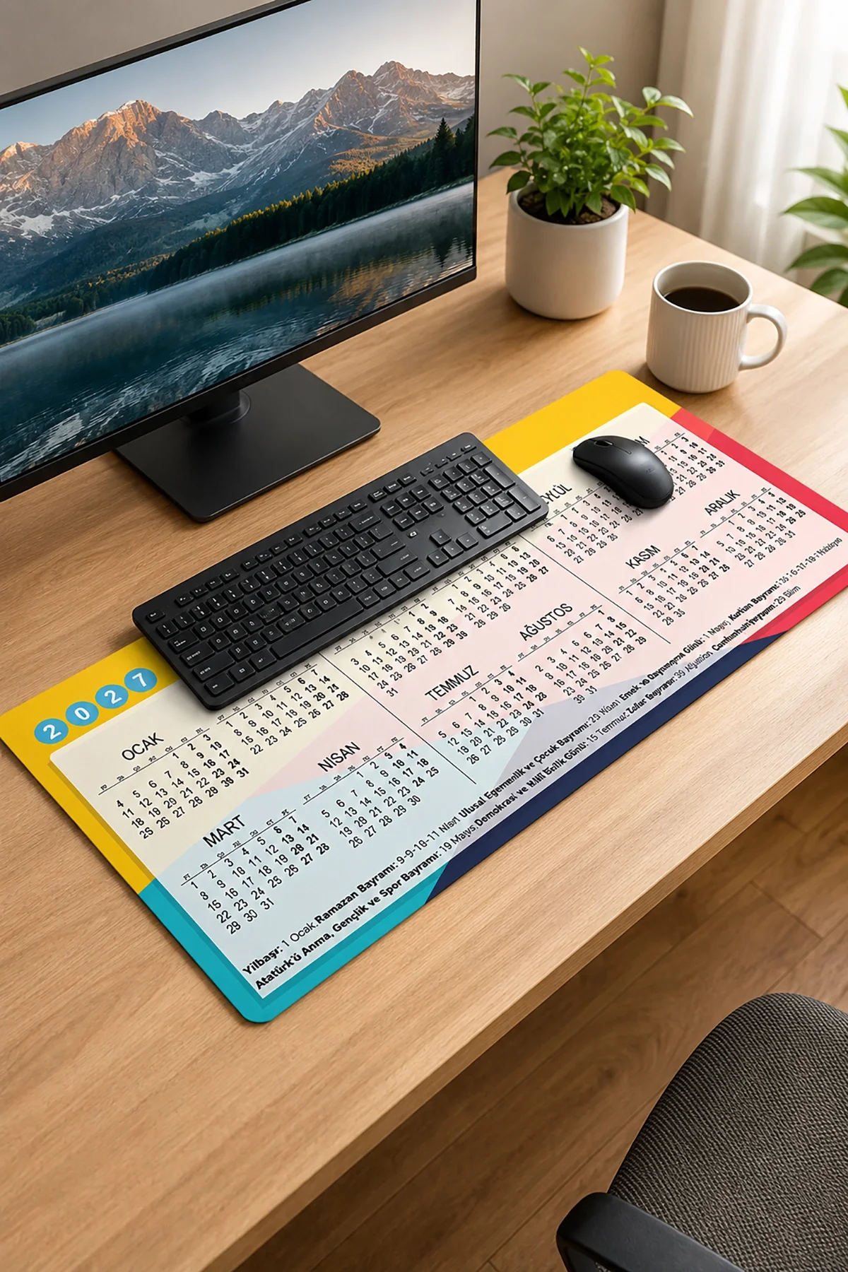 SonicTouch 2027 Takvimli Klavye Mousepad 40x90cm Dikişsiz Pürüzsüz Sıvı Geçirmez Yüzey Kaymaz Taban