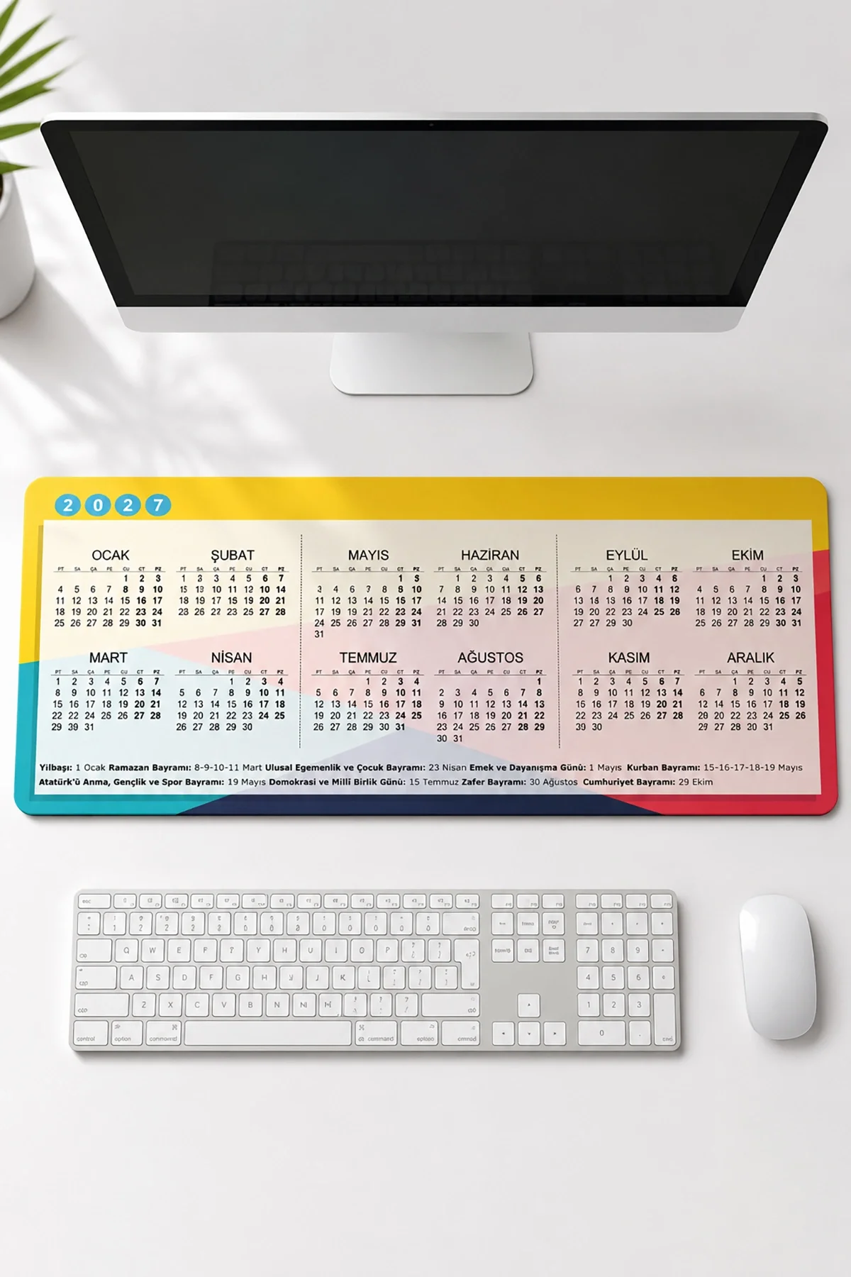 SonicTouch 2027 Takvimli Klavye Mousepad 40x90cm Dikişsiz Pürüzsüz Sıvı Geçirmez Yüzey Kaymaz Taban