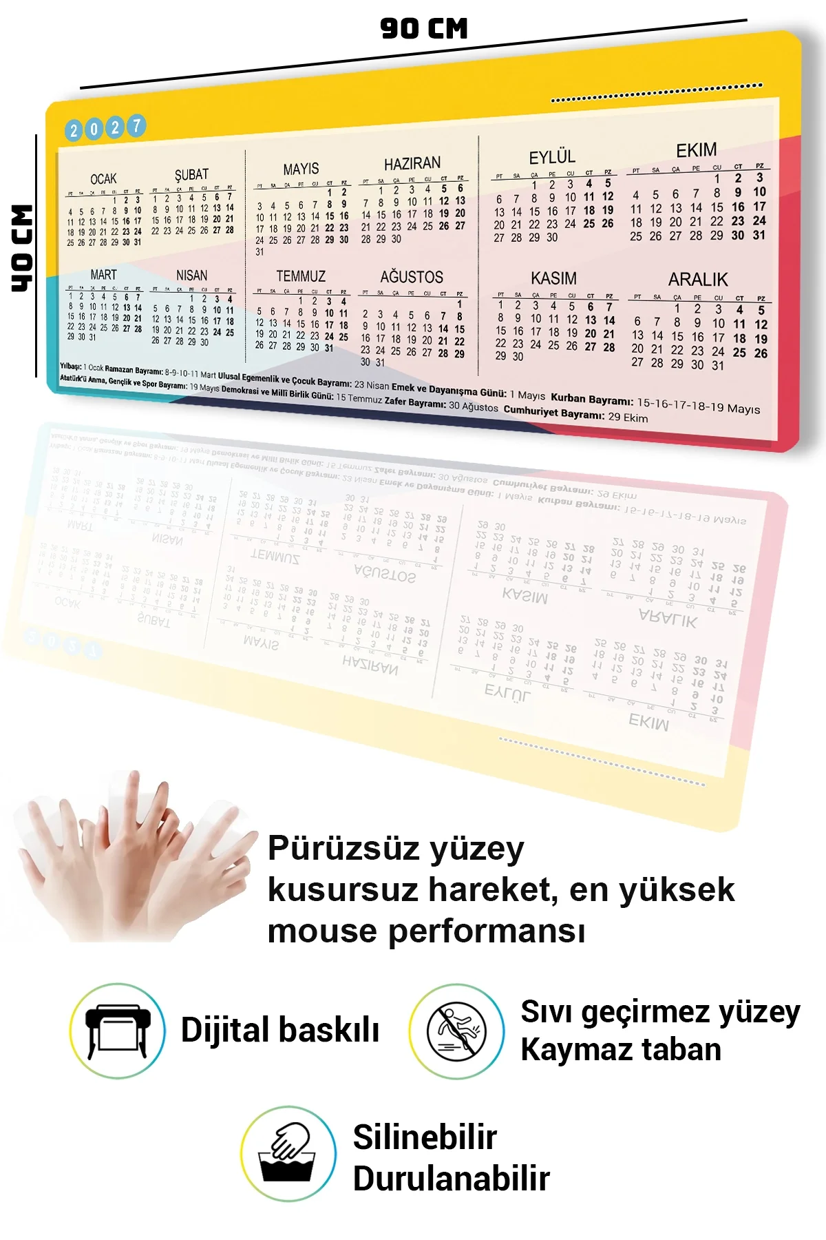 SonicTouch 2027 Takvimli Klavye Mousepad 40x90cm Sıvı Geçirmez Yüzey Kişiye isme Firmaya Özel