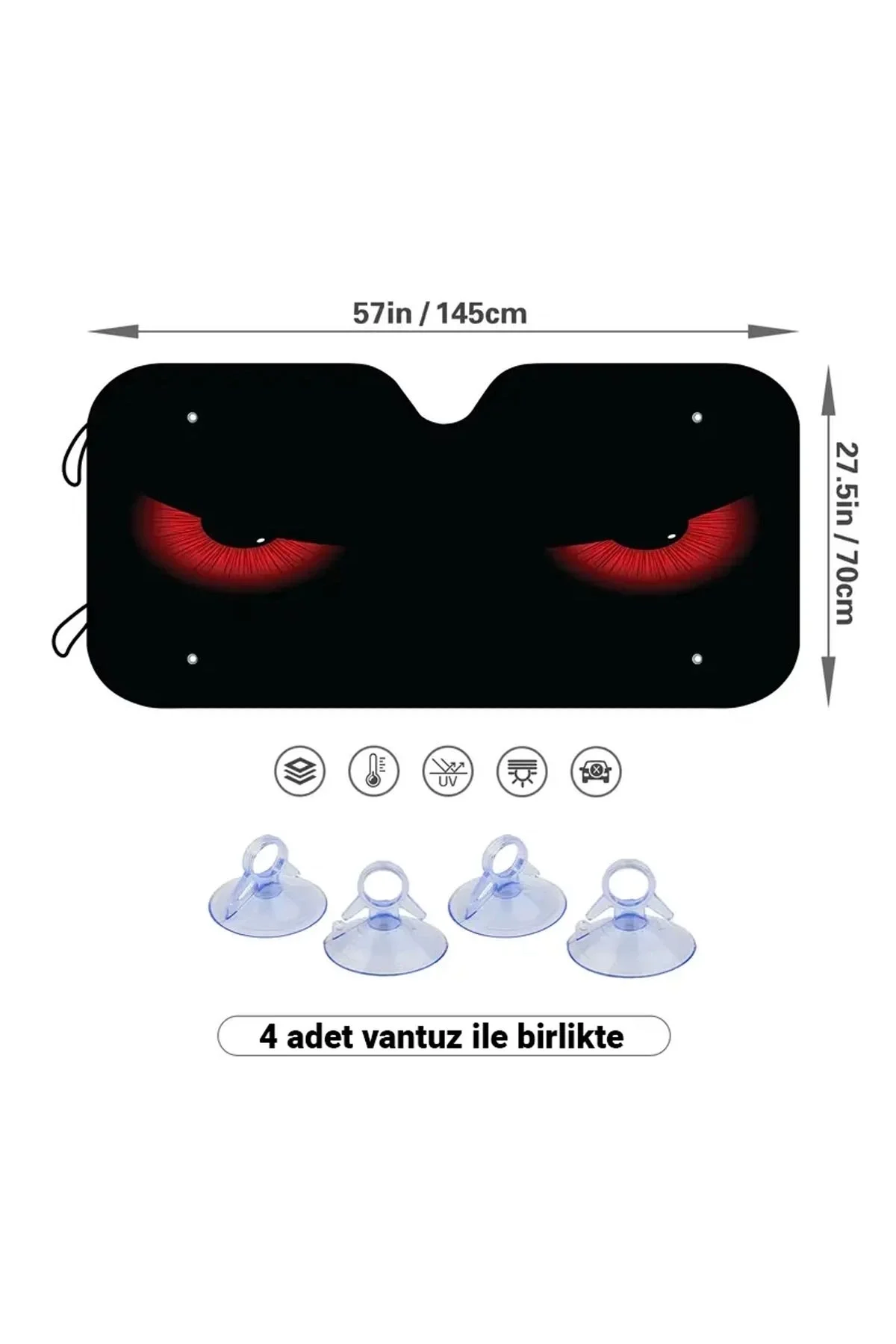 SonicTouch Araç Güneşlik UV Koruyucu Perde Katlanabilir Vantuzlu Araba Ön Cam Güneş Perdesi 70x145cm