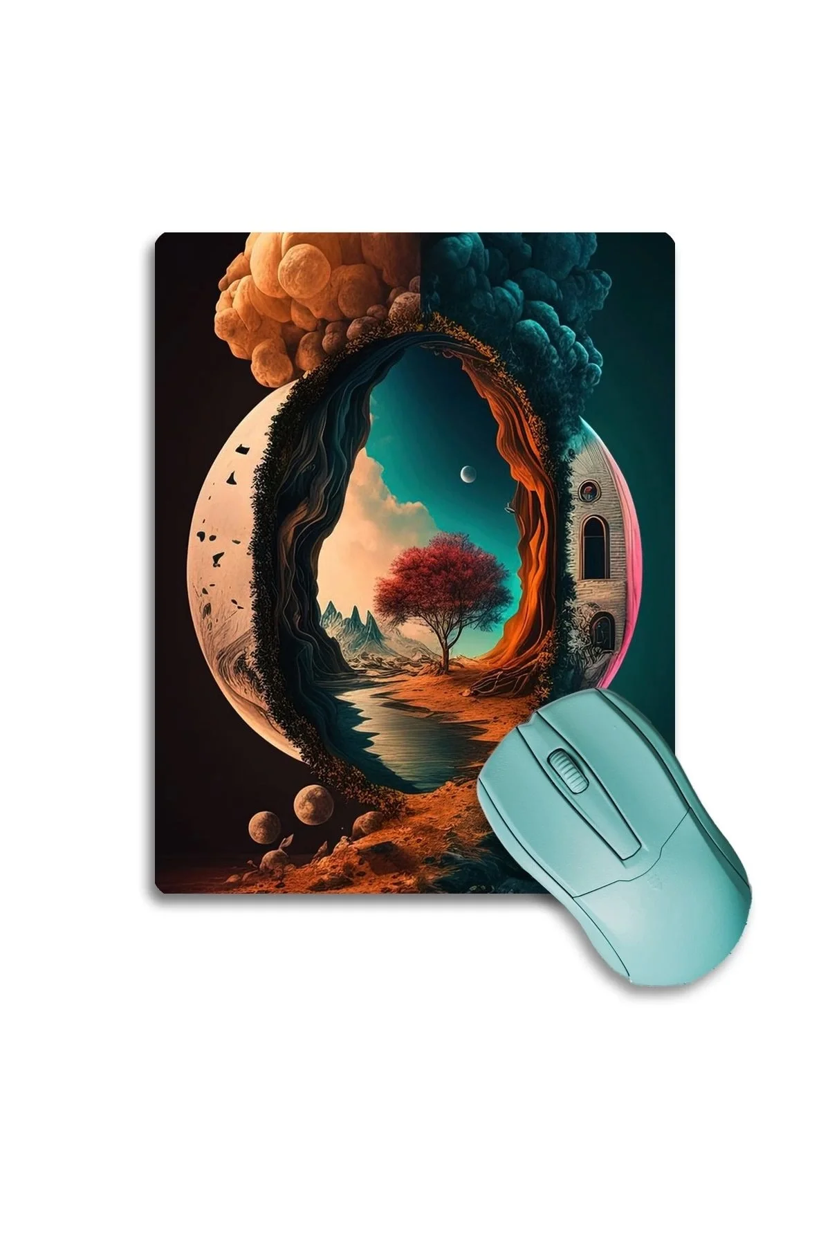 SonicTouch Ay ve Ağaç Temalı Kaydırmaz Gaming Oyuncu Dikişsiz Mavi Turuncu Mouse Pad17x21cm