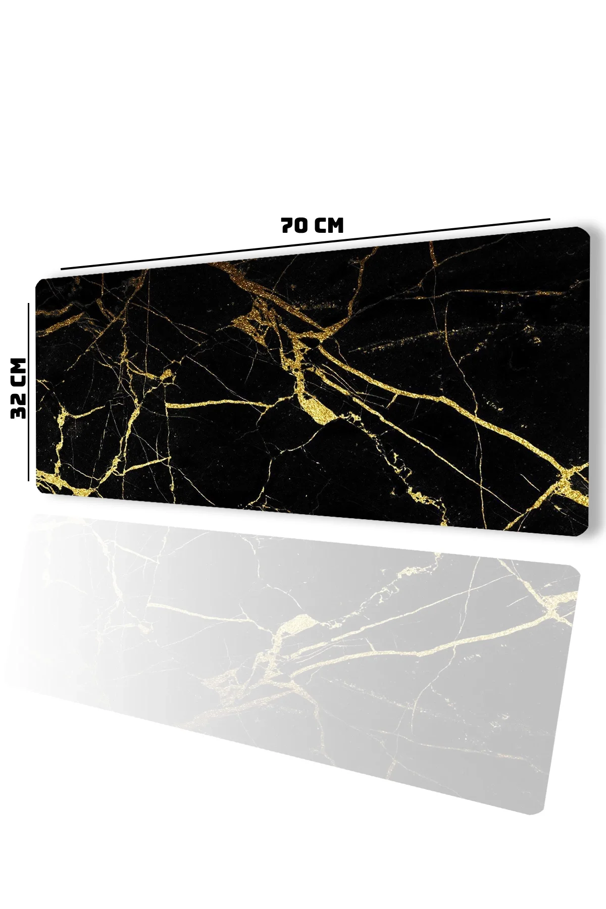 SonicTouch Siyah Mermer Sarı Çizgili Gamer Oyuncu Dikişsiz Sıvı Geçirmez Klavye Mouse Pad 32x70Cm