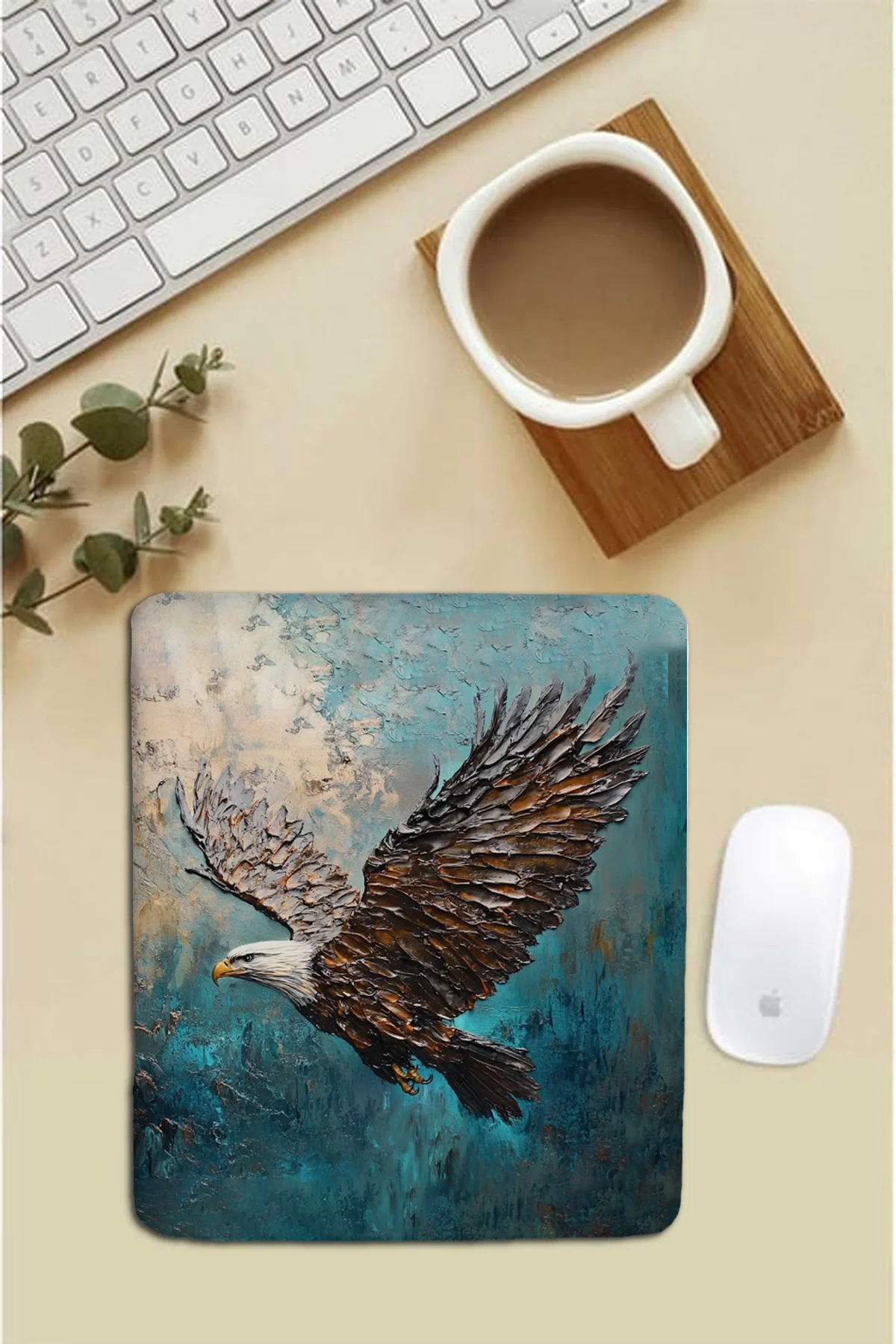 SonicTouch Bilek Destekli Göklerin Kralı Kartal Mavi Dikdörtgen Pürüzsüz Yüzey Dikişsiz Mouse Pad 18x22cm