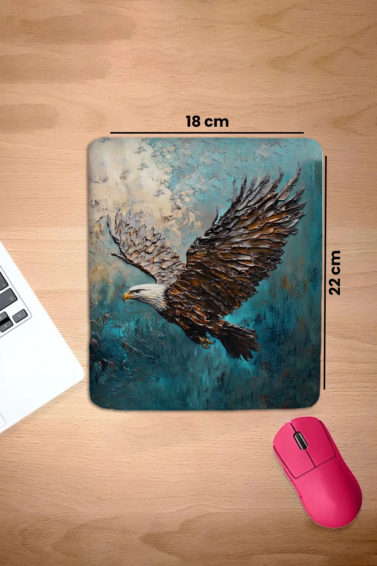 SonicTouch Bilek Destekli Göklerin Kralı Kartal Mavi Dikdörtgen Pürüzsüz Yüzey Dikişsiz Mouse Pad 18x22cm
